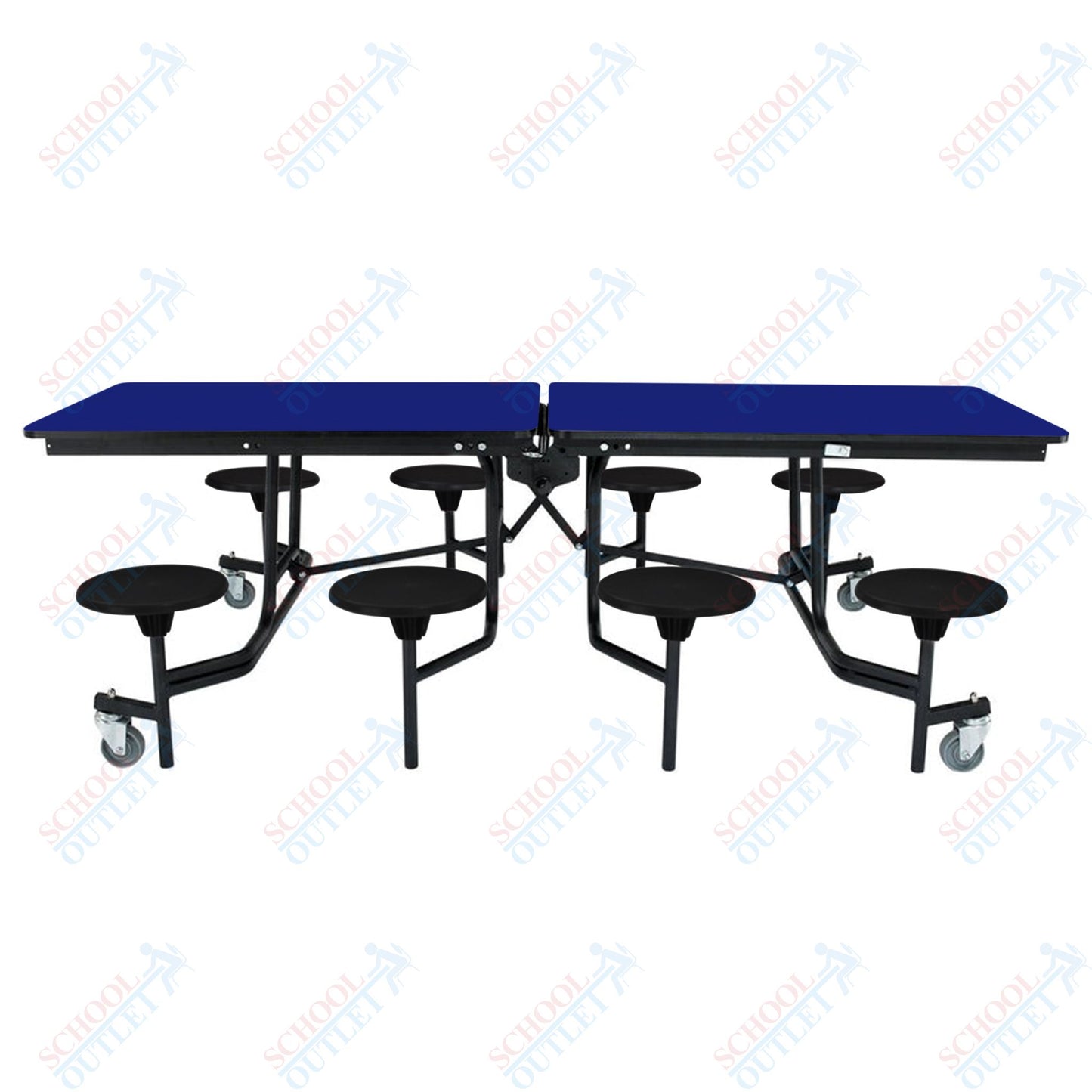 NPS Mobile Cafeteria Table - 30" W x 8' L - 8 Stools - MDF Core - Protect Edge - Chrome Frame