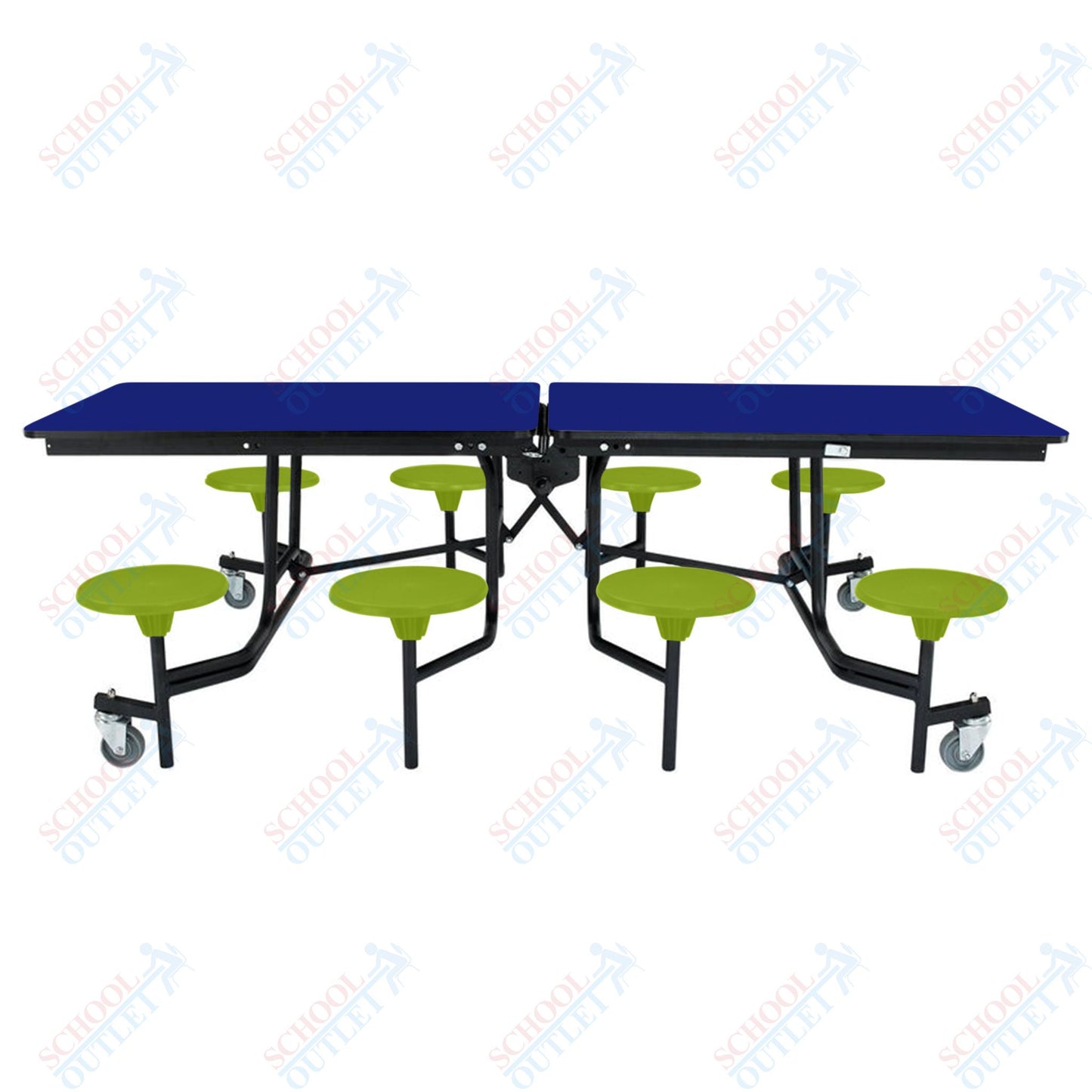 NPS Mobile Cafeteria Table - 30" W x 8' L - 8 Stools - MDF Core - Protect Edge - Chrome Frame