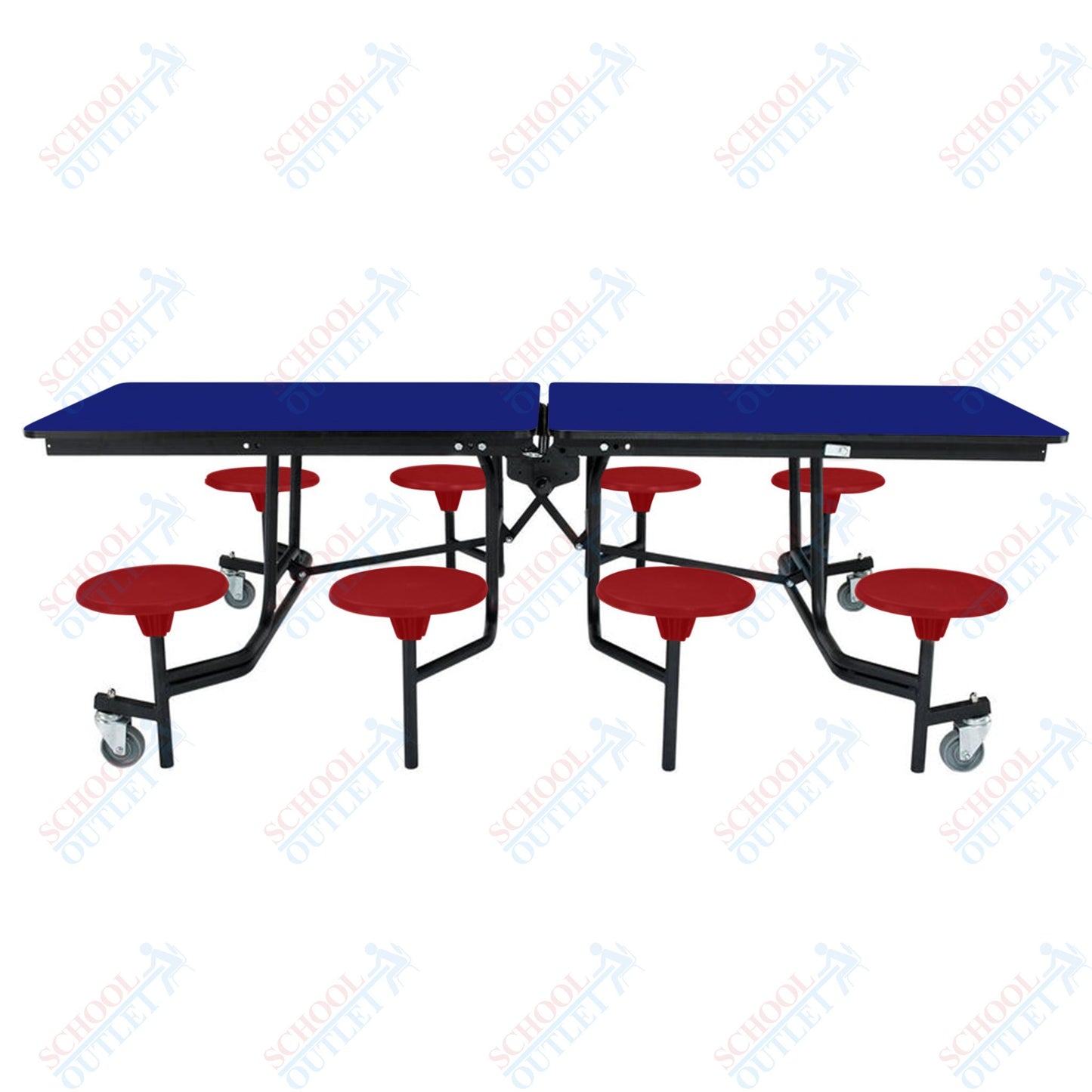 NPS Mobile Cafeteria Table - 30" W x 8' L - 8 Stools - MDF Core - Protect Edge - Chrome Frame