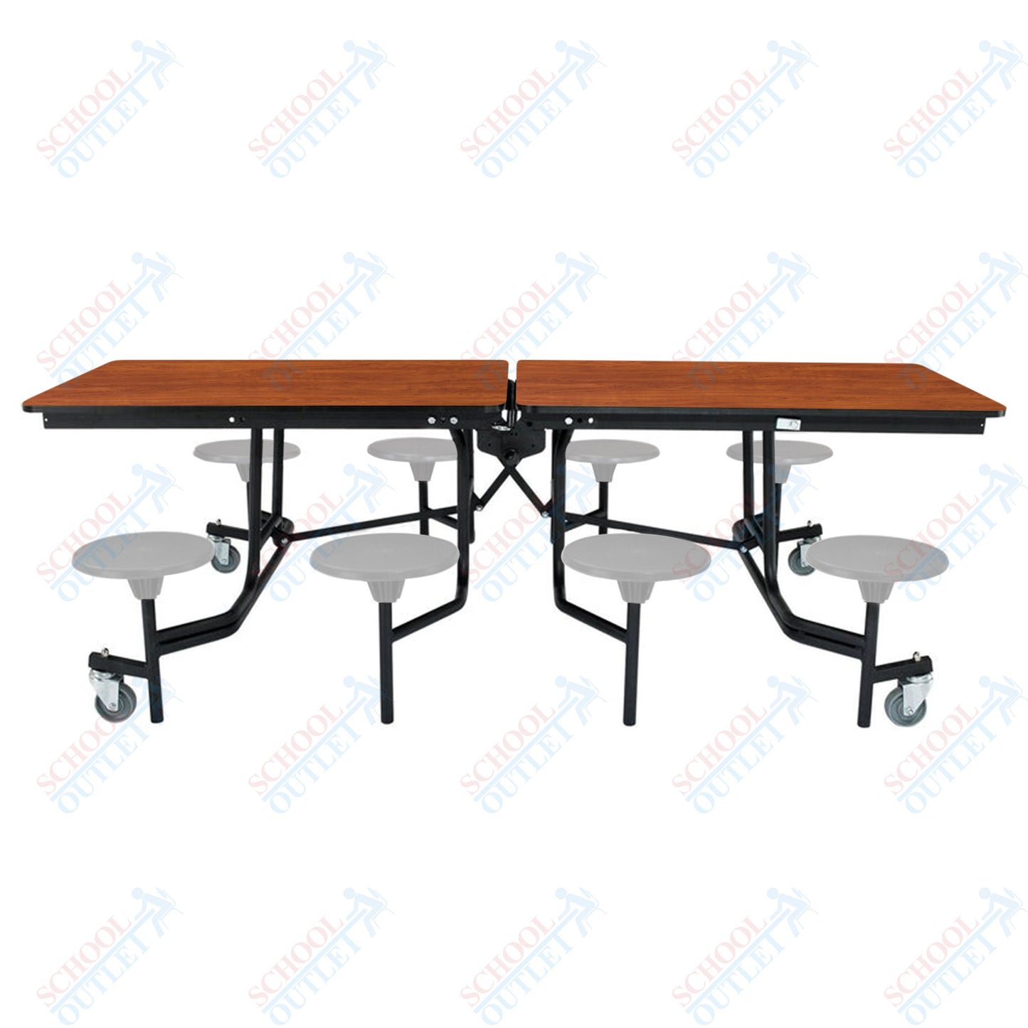 NPS Mobile Cafeteria Table - 30" W x 8' L - 8 Stools - MDF Core - Protect Edge - Chrome Frame