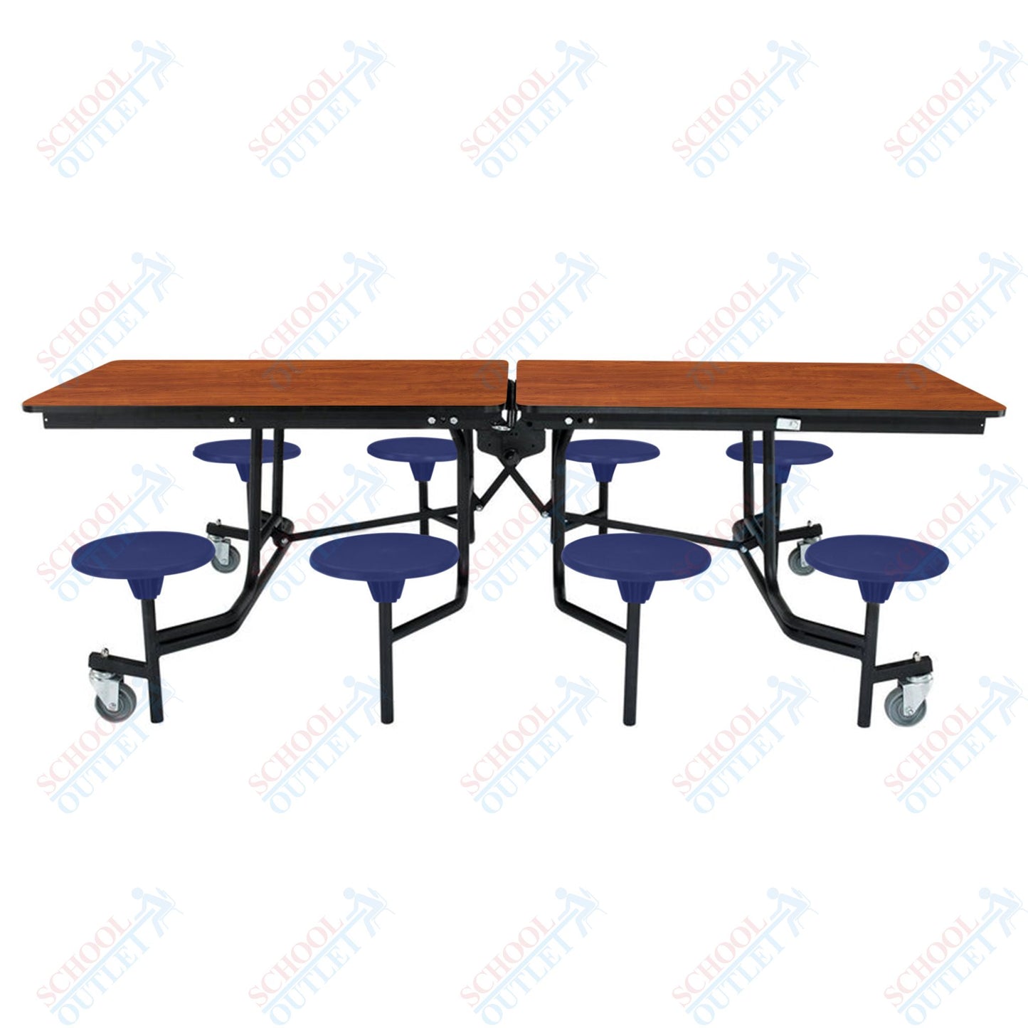NPS Mobile Cafeteria Table - 30" W x 8' L - 8 Stools - MDF Core - Protect Edge - Chrome Frame