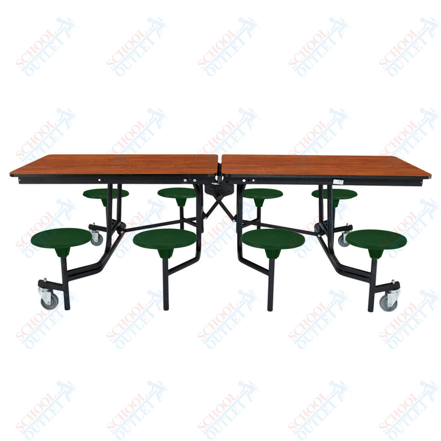 NPS Mobile Cafeteria Table - 30" W x 8' L - 8 Stools - MDF Core - Protect Edge - Chrome Frame