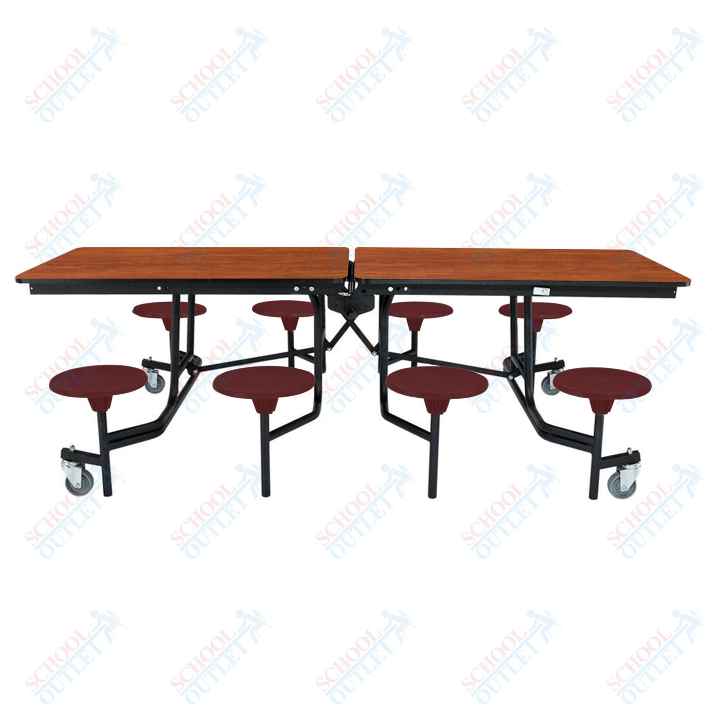 NPS Mobile Cafeteria Table - 30" W x 8' L - 8 Stools - MDF Core - Protect Edge - Chrome Frame