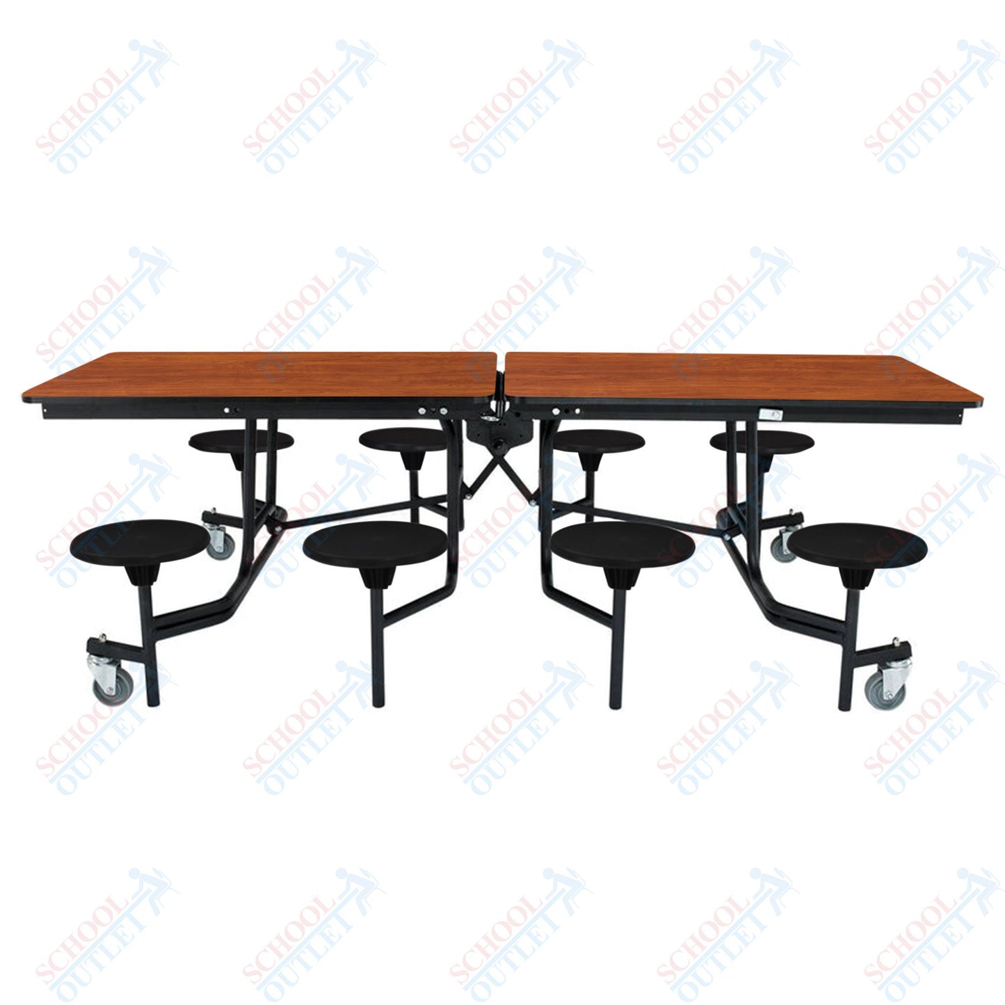 NPS Mobile Cafeteria Table - 30" W x 8' L - 8 Stools - MDF Core - Protect Edge - Chrome Frame