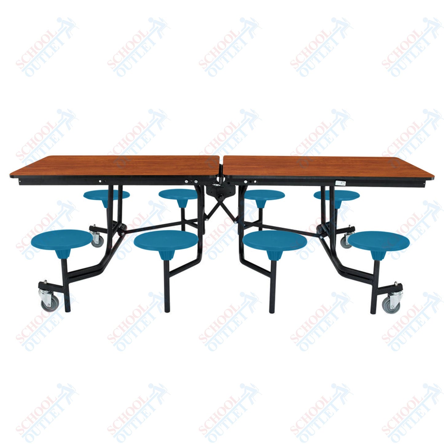 NPS Mobile Cafeteria Table - 30" W x 8' L - 8 Stools - MDF Core - Protect Edge - Chrome Frame