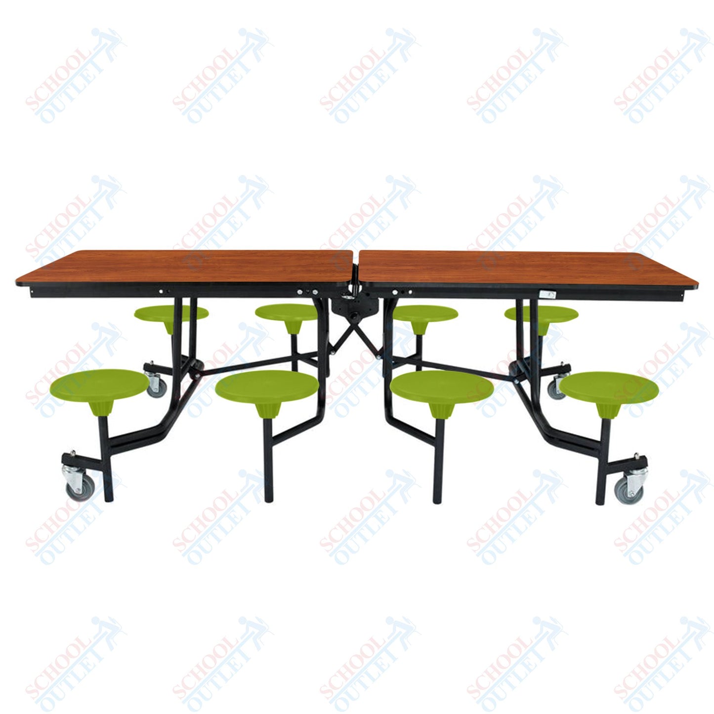 NPS Mobile Cafeteria Table - 30" W x 8' L - 8 Stools - MDF Core - Protect Edge - Chrome Frame