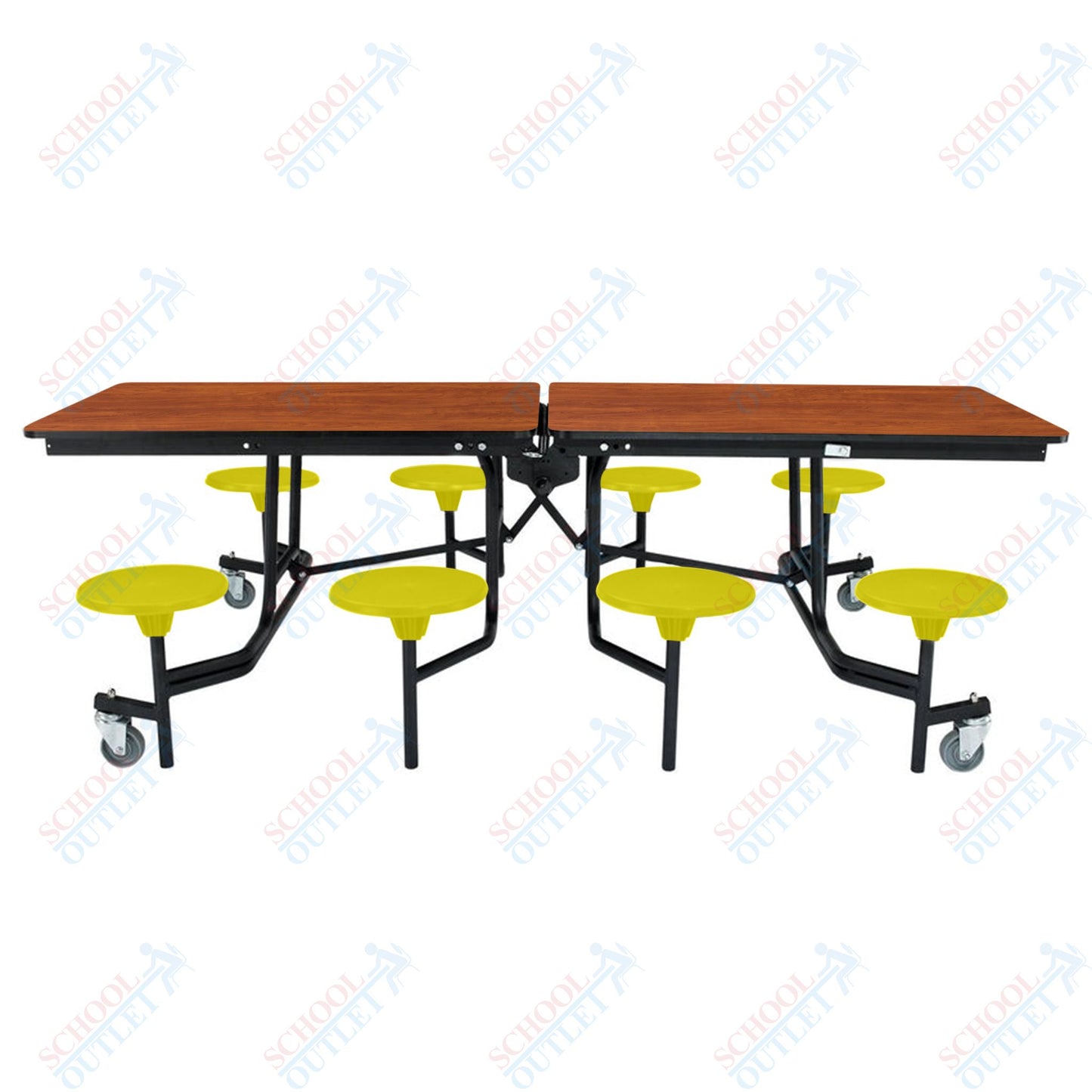 NPS Mobile Cafeteria Table - 30" W x 8' L - 8 Stools - MDF Core - Protect Edge - Chrome Frame