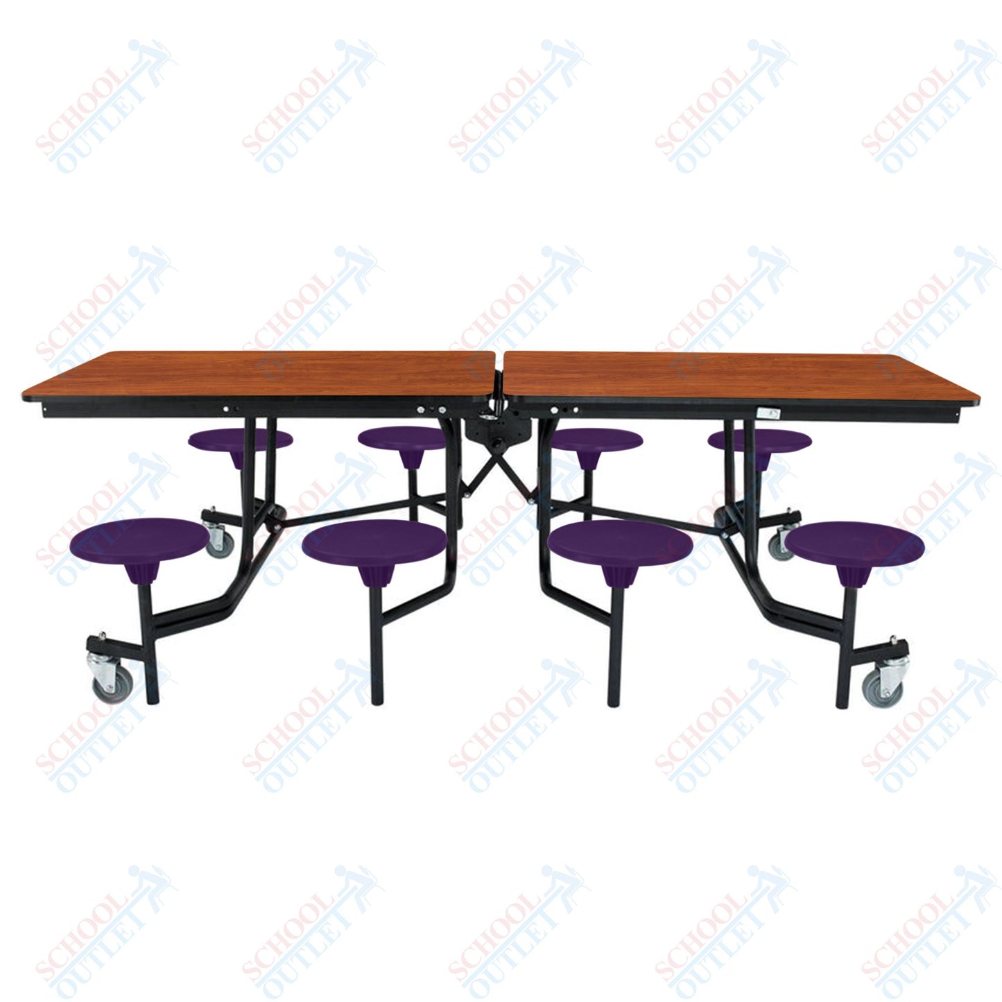 NPS Mobile Cafeteria Table - 30" W x 8' L - 8 Stools - MDF Core - Protect Edge - Chrome Frame
