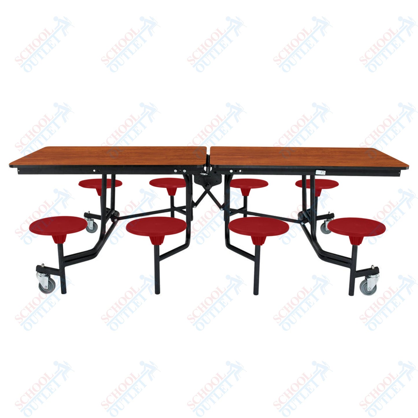 NPS Mobile Cafeteria Table - 30" W x 8' L - 8 Stools - MDF Core - Protect Edge - Chrome Frame