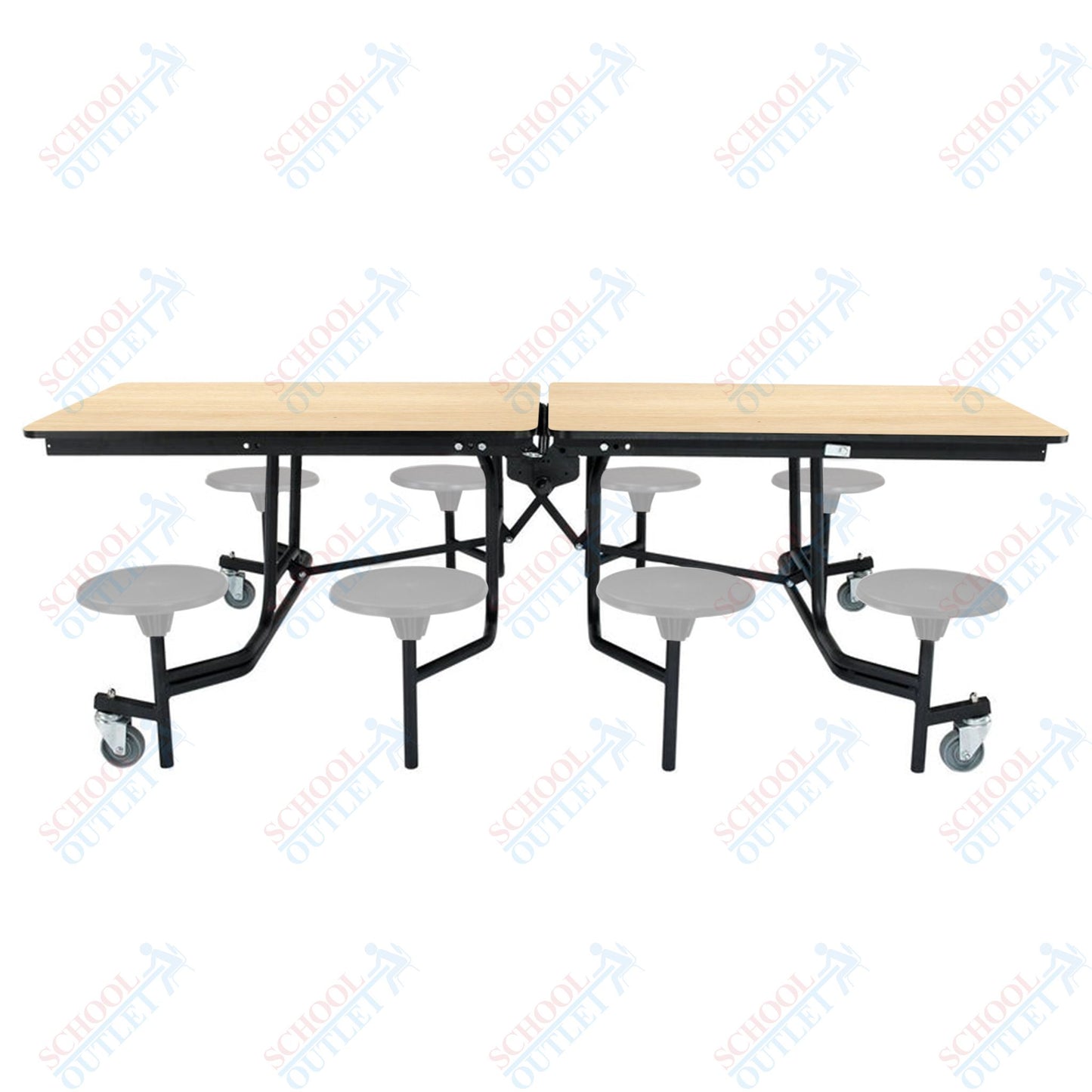 NPS Mobile Cafeteria Table - 30" W x 8' L - 8 Stools - MDF Core - Protect Edge - Chrome Frame