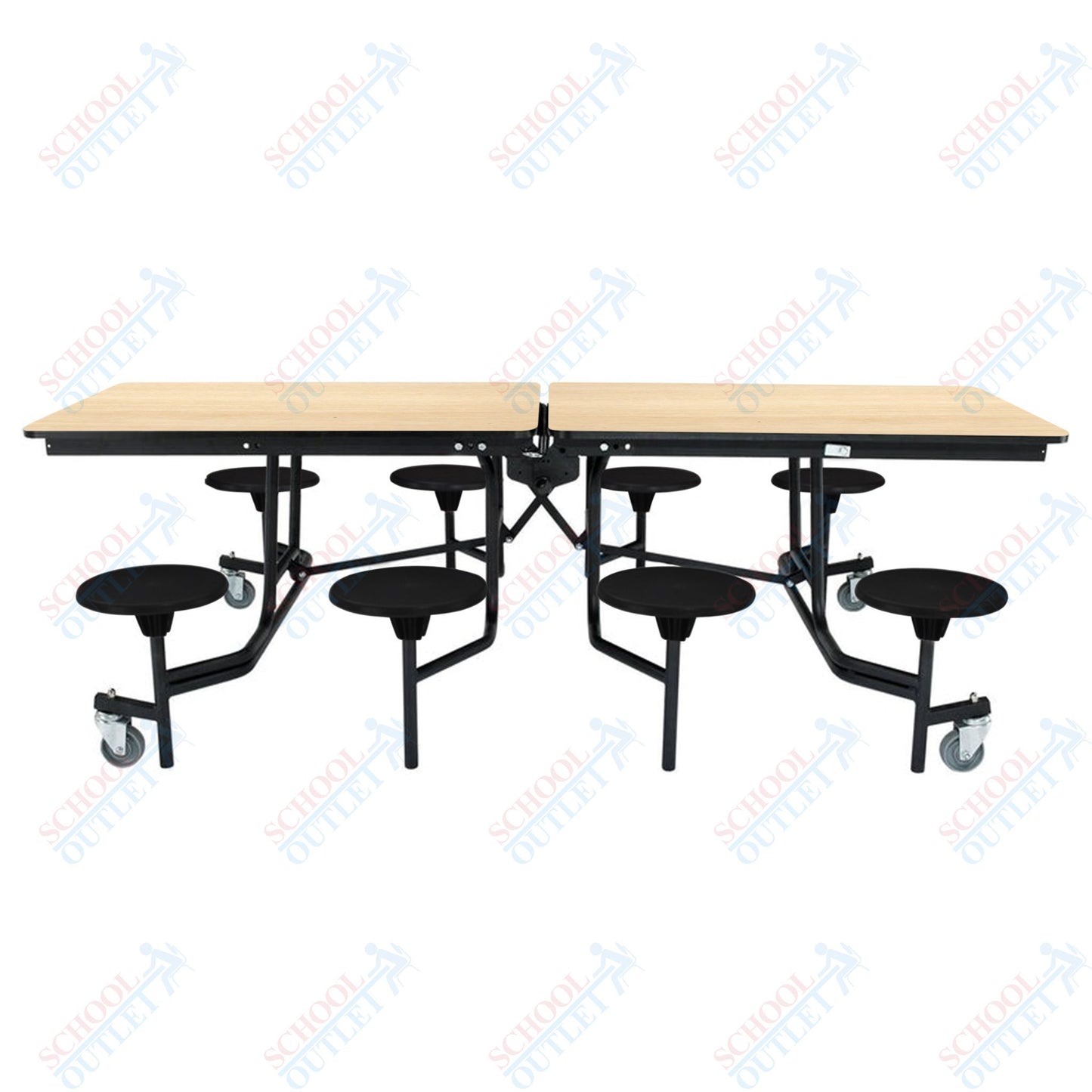 NPS Mobile Cafeteria Table - 30" W x 8' L - 8 Stools - MDF Core - Protect Edge - Chrome Frame