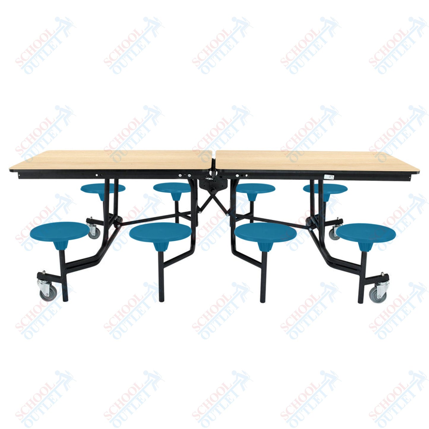 NPS Mobile Cafeteria Table - 30" W x 8' L - 8 Stools - MDF Core - Protect Edge - Chrome Frame