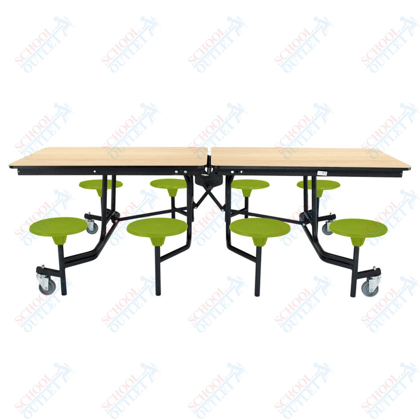 NPS Mobile Cafeteria Table - 30" W x 8' L - 8 Stools - MDF Core - Protect Edge - Chrome Frame