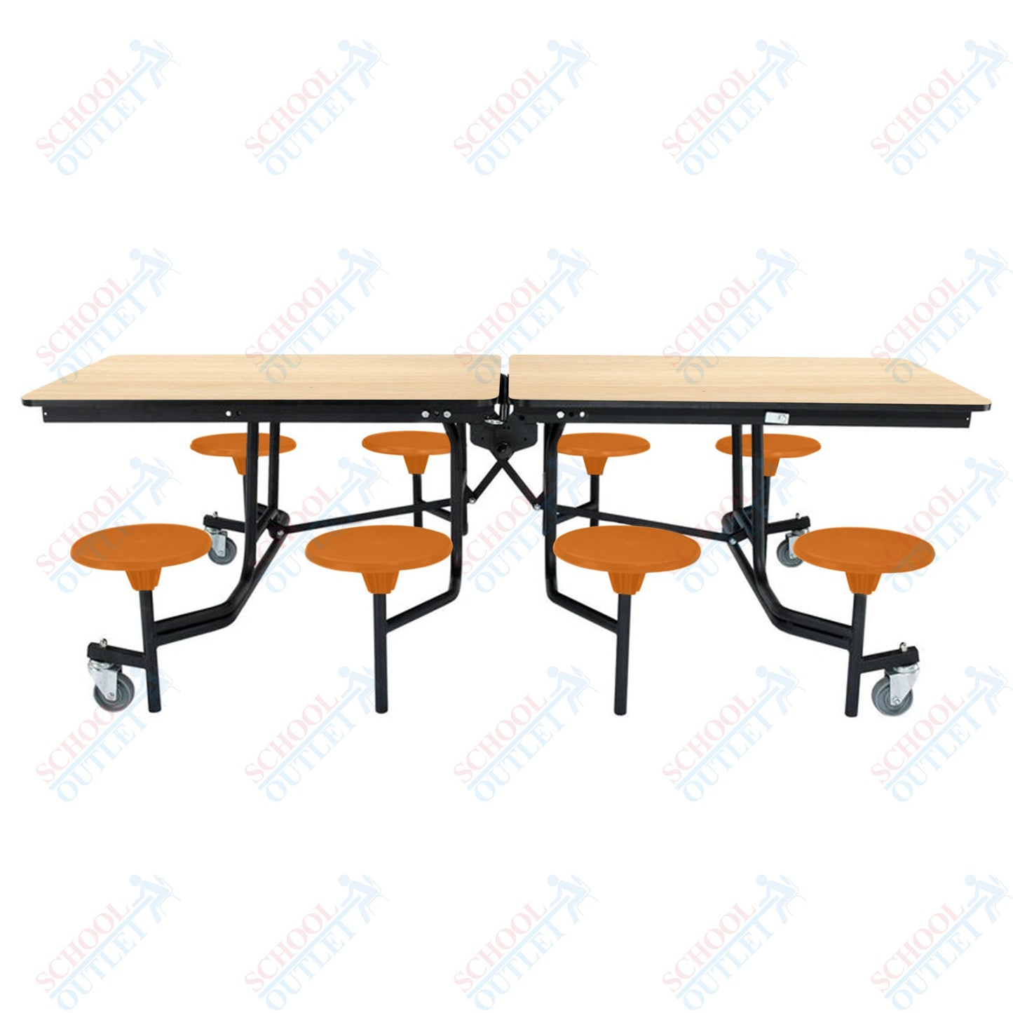 NPS Mobile Cafeteria Table - 30" W x 8' L - 8 Stools - MDF Core - Protect Edge - Chrome Frame