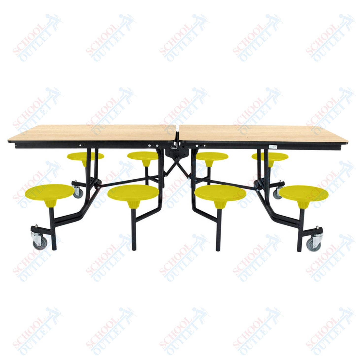 NPS Mobile Cafeteria Table - 30" W x 8' L - 8 Stools - MDF Core - Protect Edge - Chrome Frame
