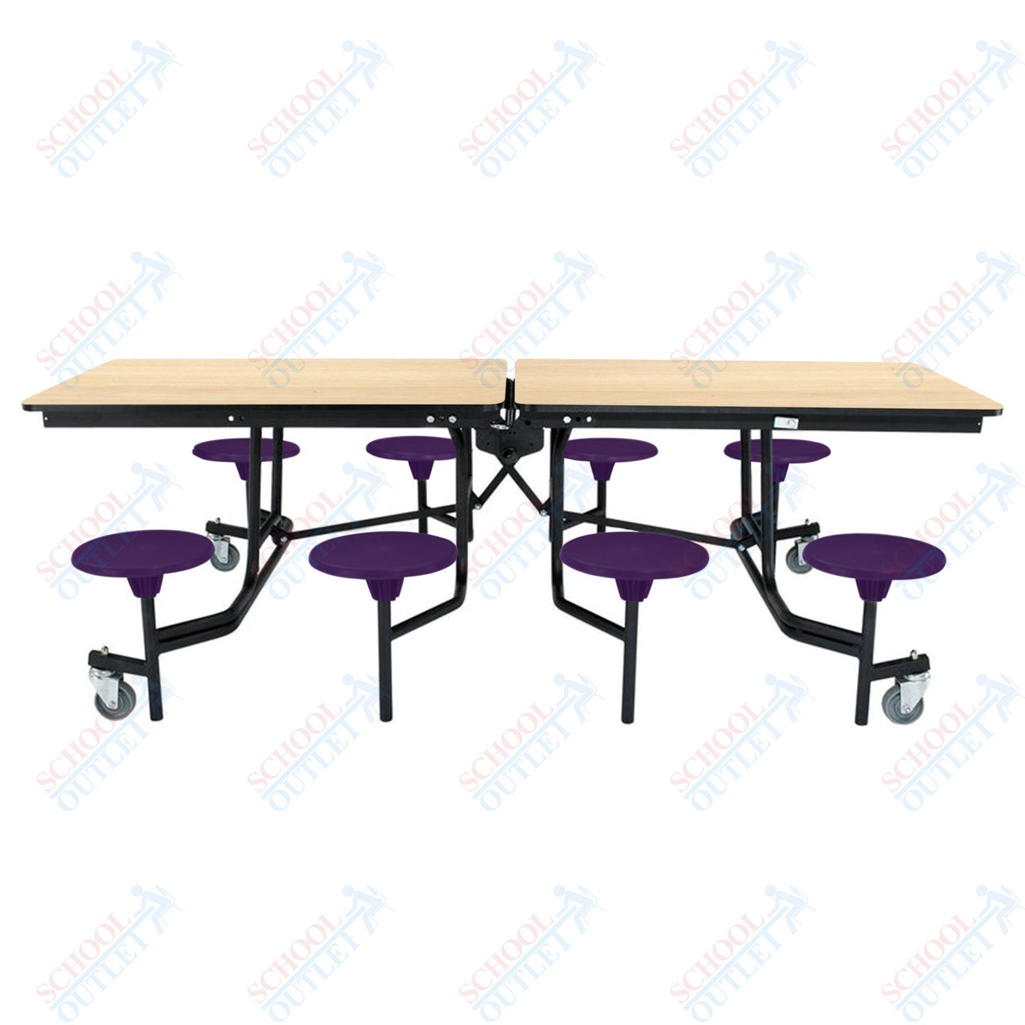 NPS Mobile Cafeteria Table - 30" W x 8' L - 8 Stools - MDF Core - Protect Edge - Chrome Frame