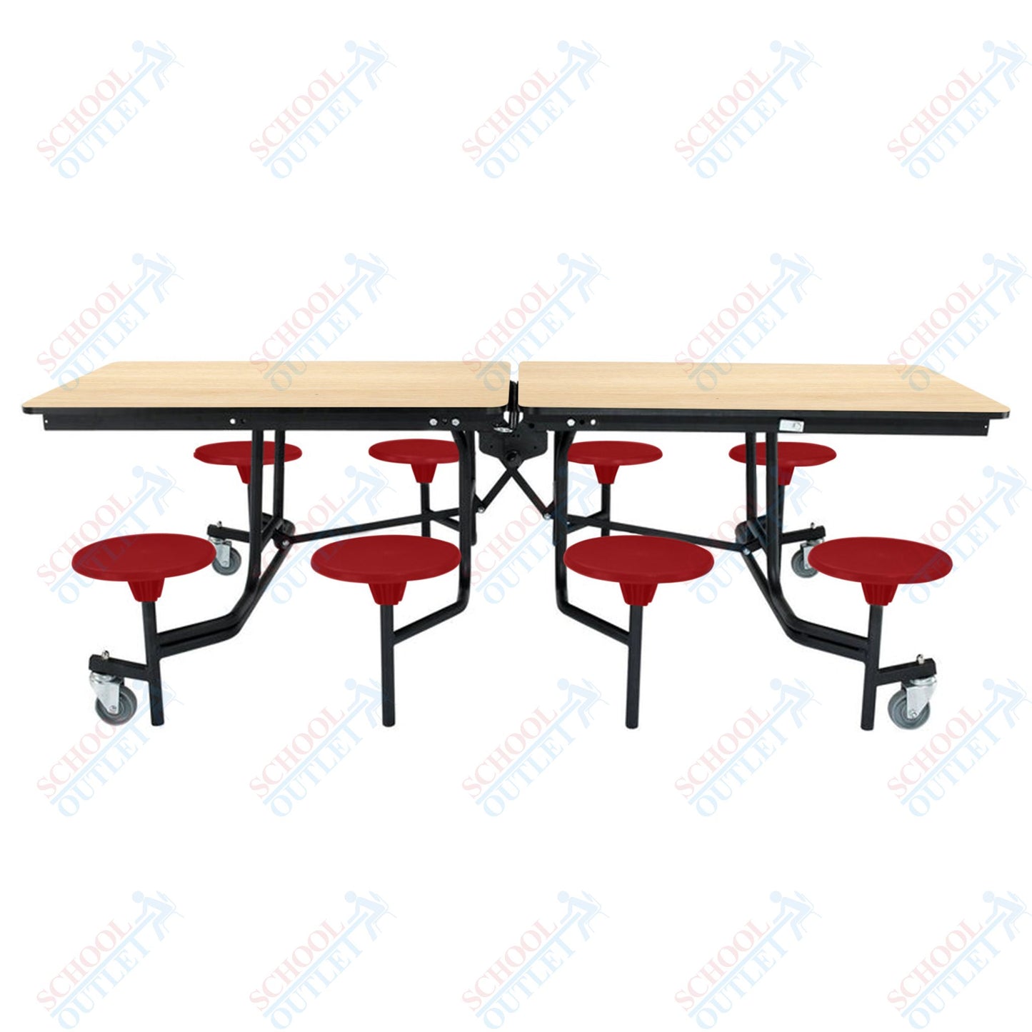 NPS Mobile Cafeteria Table - 30" W x 8' L - 8 Stools - MDF Core - Protect Edge - Chrome Frame