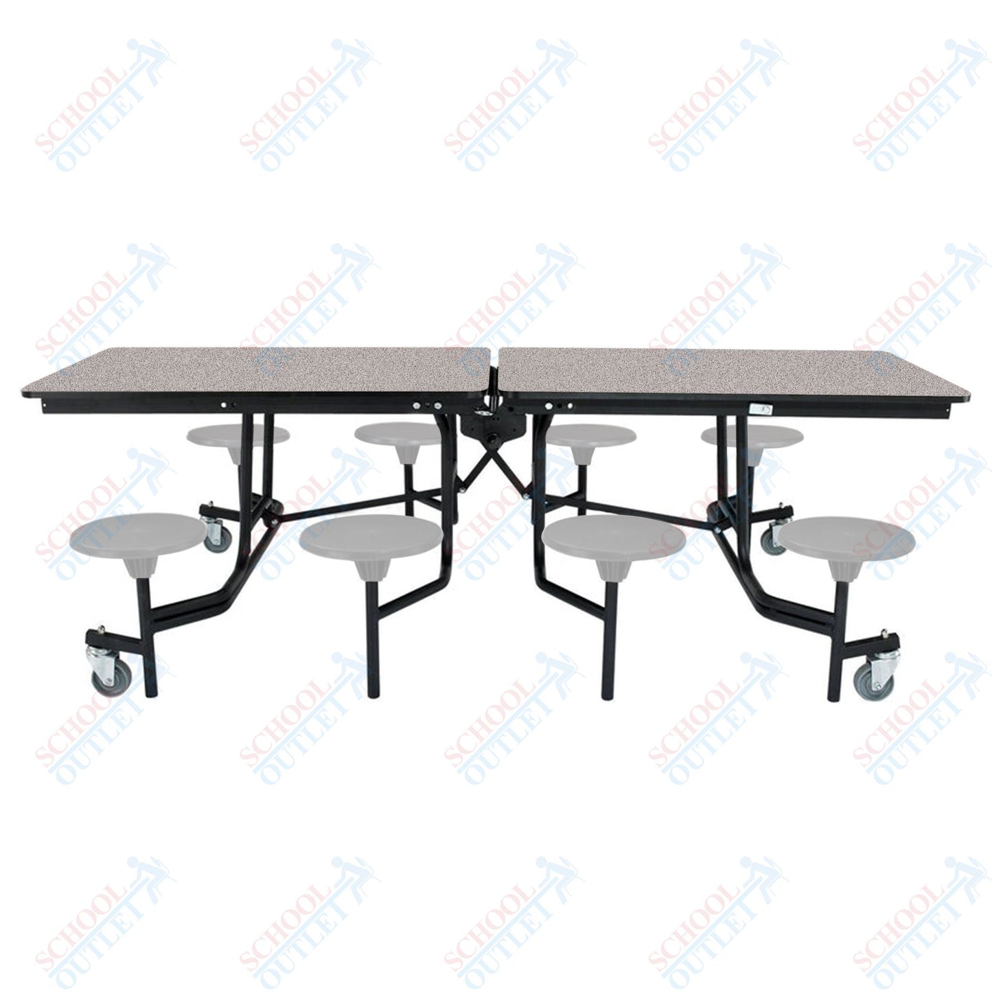 NPS Mobile Cafeteria Table - 30" W x 8' L - 8 Stools - MDF Core - Protect Edge - Chrome Frame