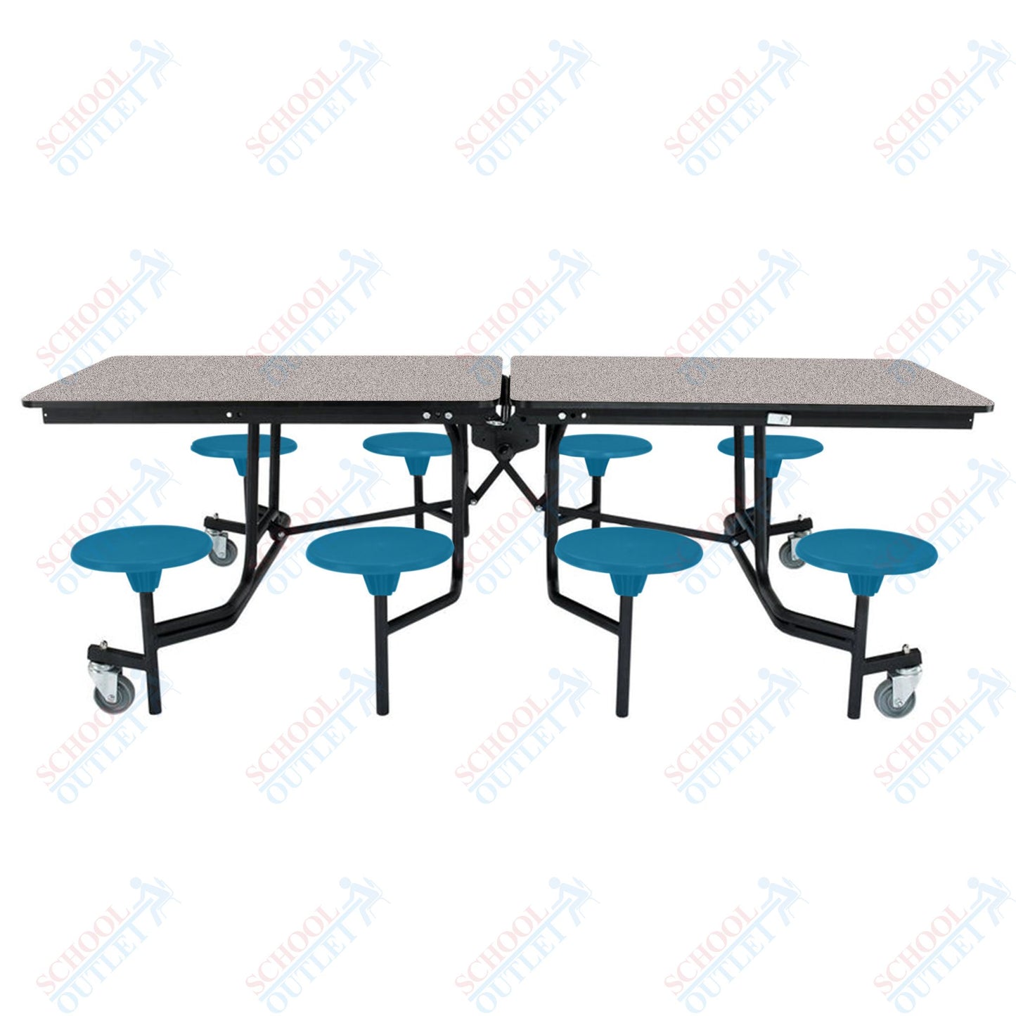 NPS Mobile Cafeteria Table - 30" W x 8' L - 8 Stools - MDF Core - Protect Edge - Chrome Frame