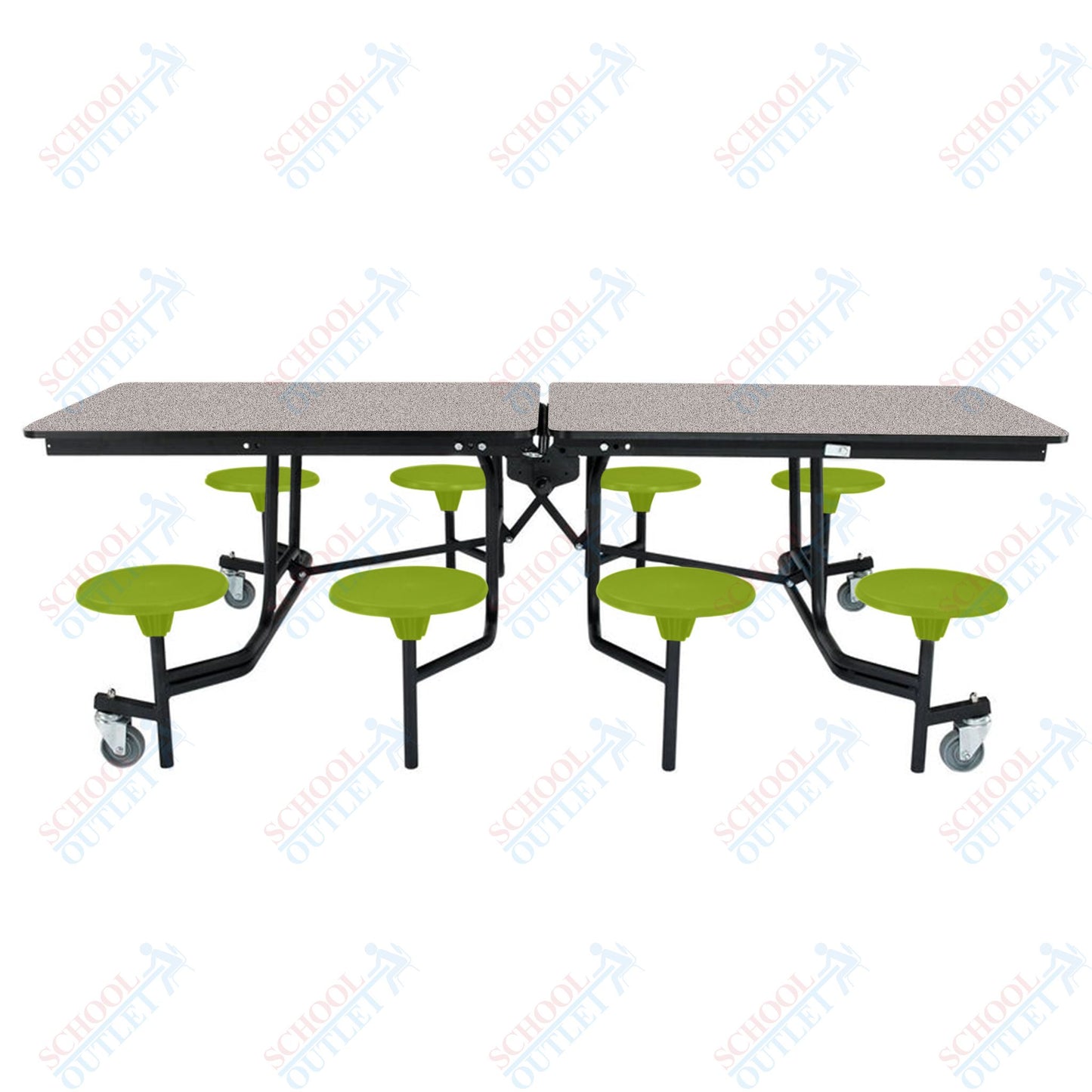NPS Mobile Cafeteria Table - 30" W x 8' L - 8 Stools - MDF Core - Protect Edge - Chrome Frame