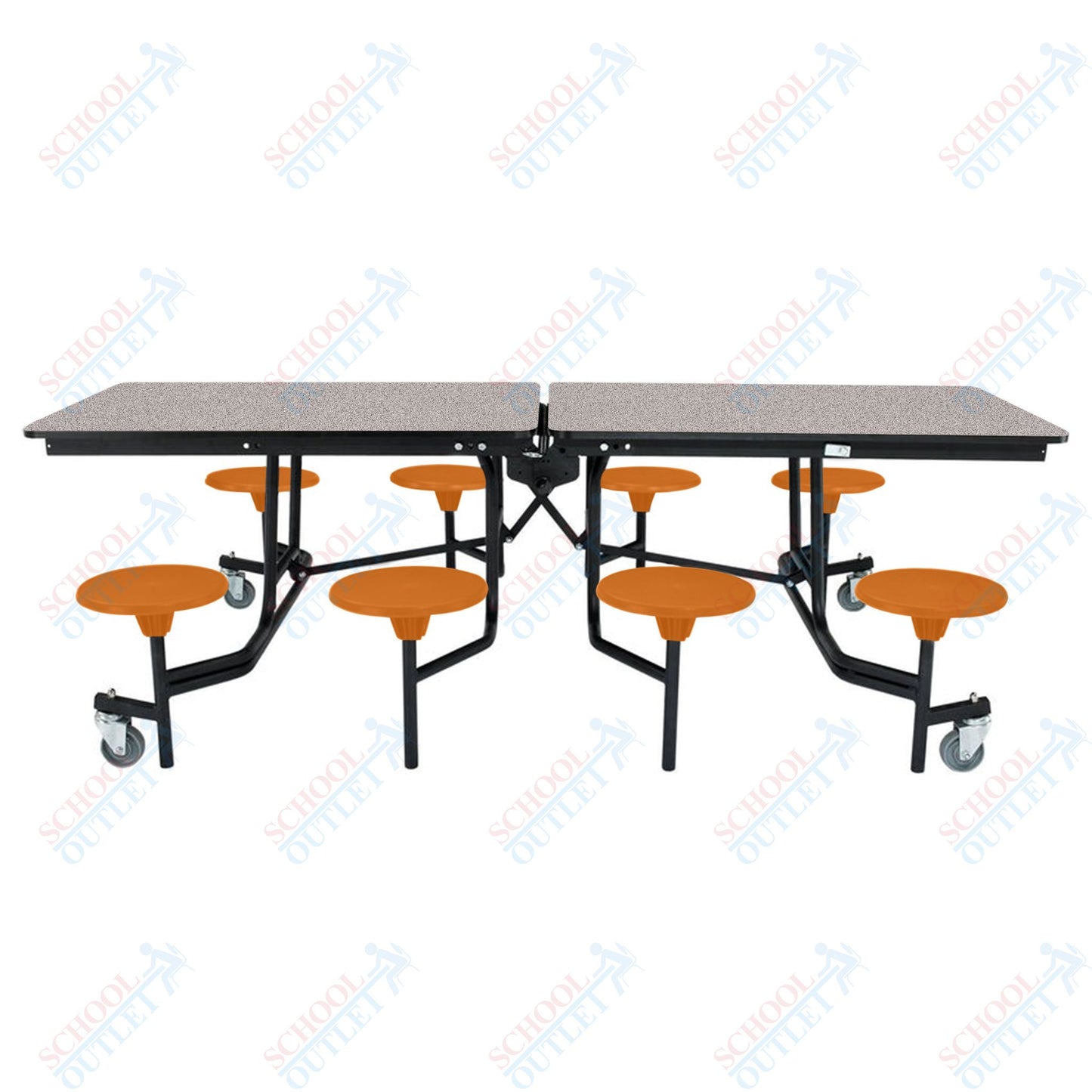 NPS Mobile Cafeteria Table - 30" W x 8' L - 8 Stools - MDF Core - Protect Edge - Chrome Frame