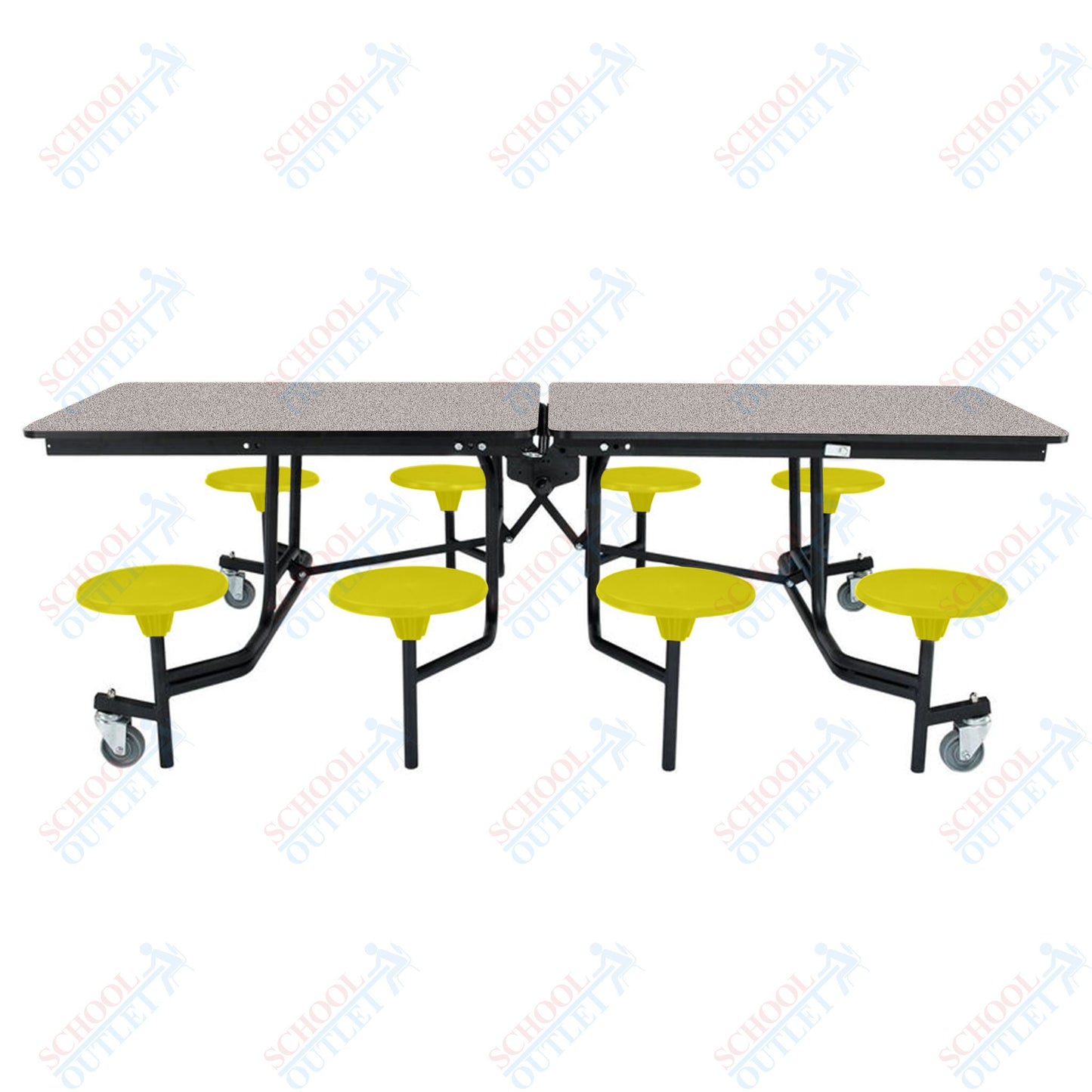 NPS Mobile Cafeteria Table - 30" W x 8' L - 8 Stools - MDF Core - Protect Edge - Chrome Frame
