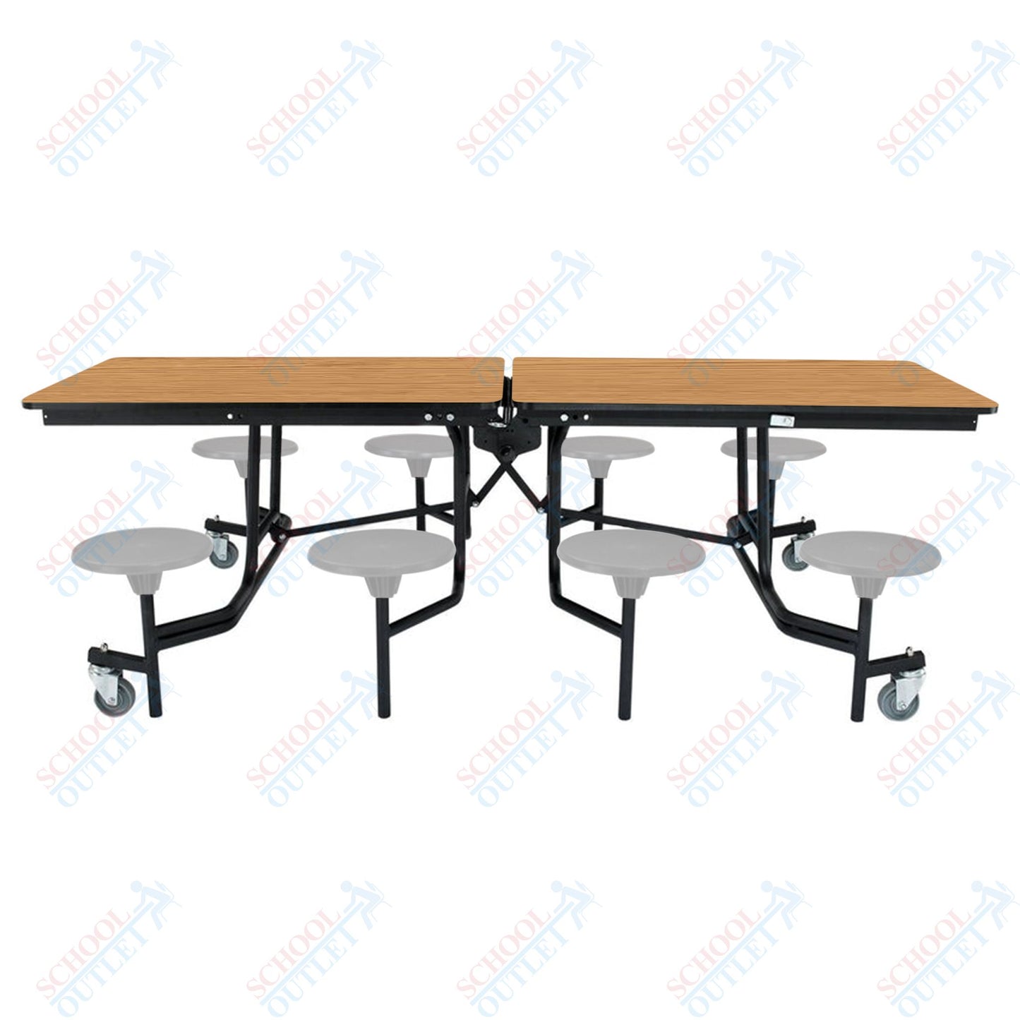 NPS Mobile Cafeteria Table - 30" W x 8' L - 8 Stools - MDF Core - Protect Edge - Chrome Frame