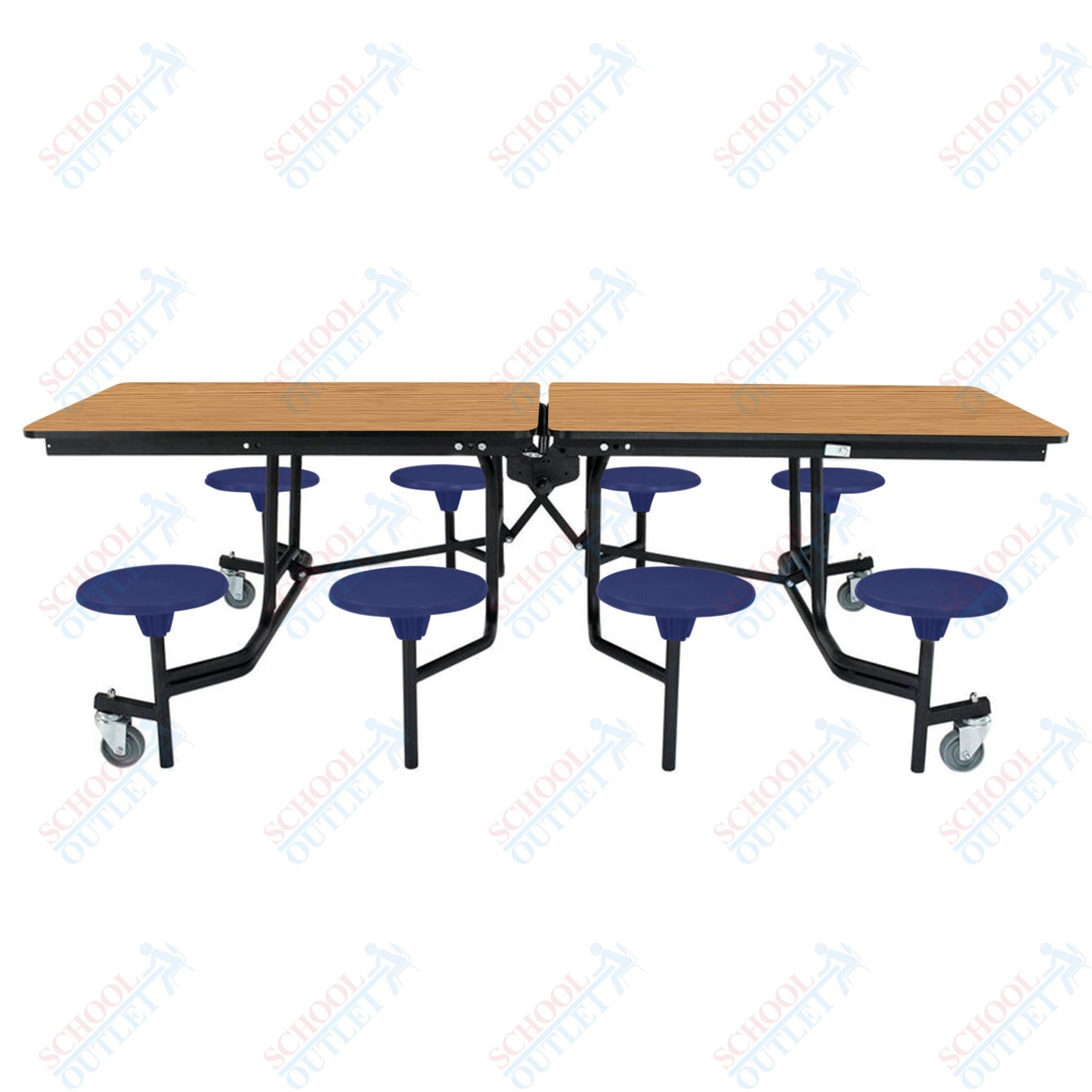 NPS Mobile Cafeteria Table - 30" W x 8' L - 8 Stools - MDF Core - Protect Edge - Chrome Frame