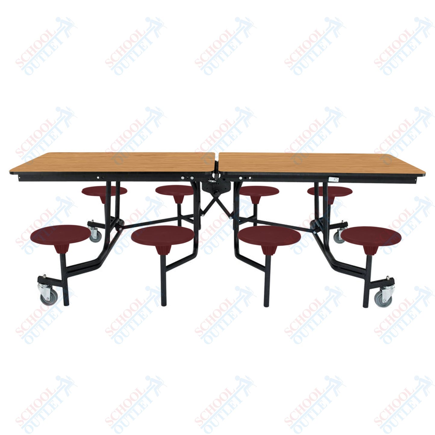 NPS Mobile Cafeteria Table - 30" W x 8' L - 8 Stools - MDF Core - Protect Edge - Chrome Frame