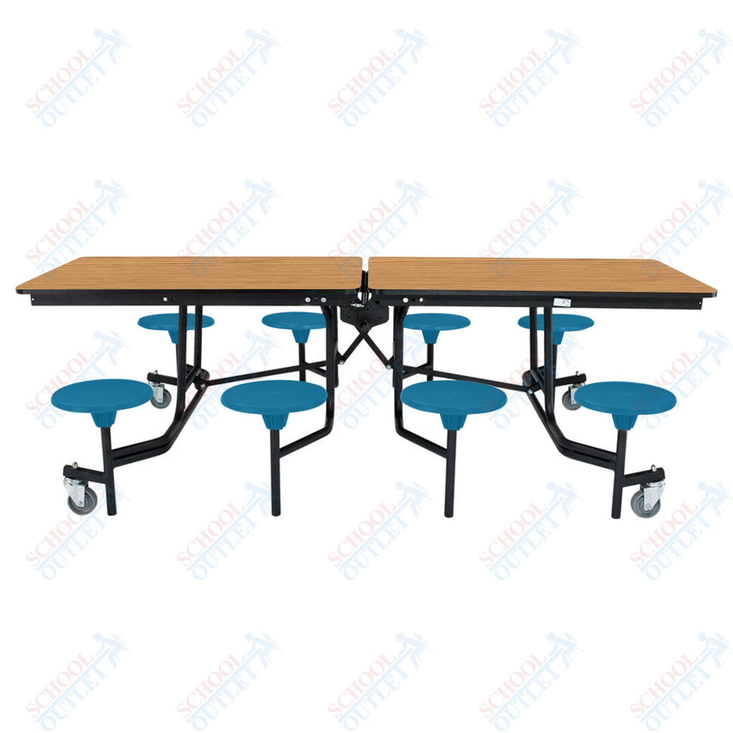 NPS Mobile Cafeteria Table - 30" W x 8' L - 8 Stools - MDF Core - Protect Edge - Chrome Frame