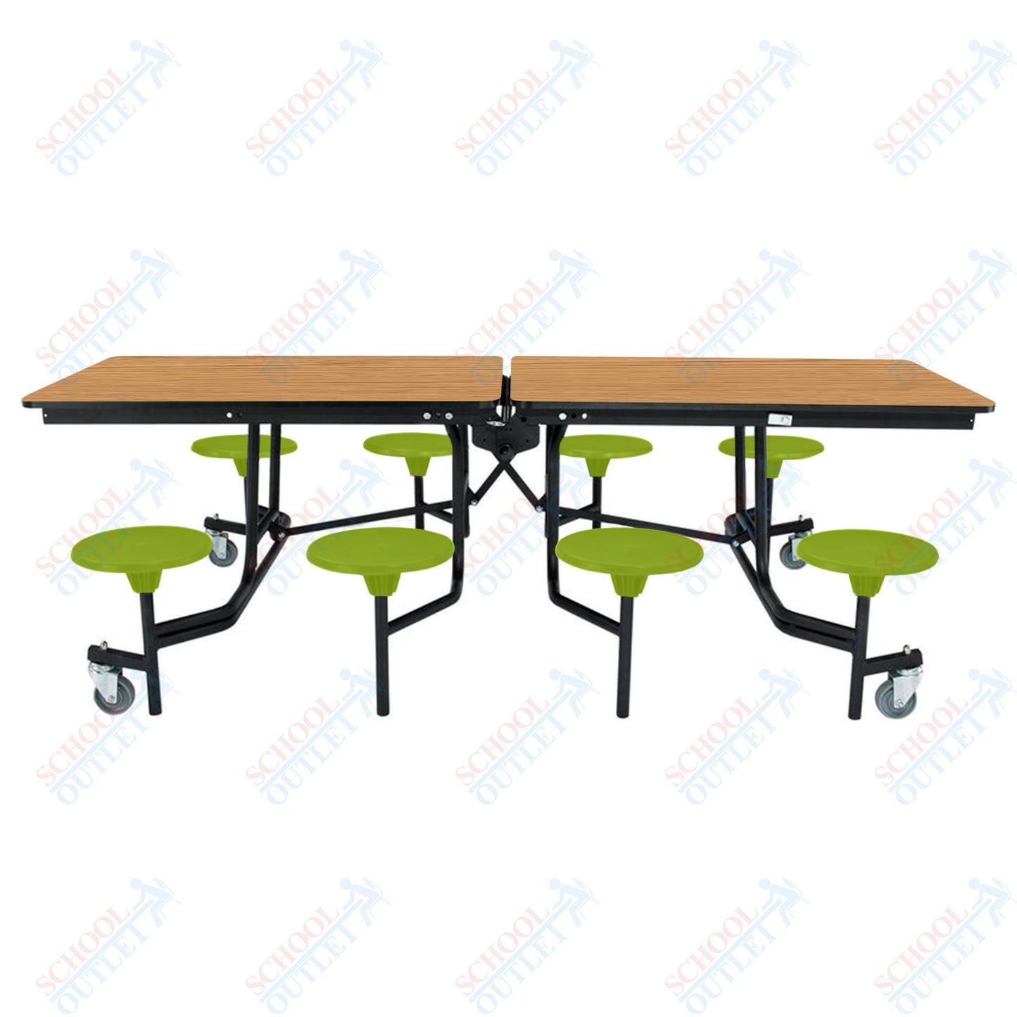 NPS Mobile Cafeteria Table - 30" W x 8' L - 8 Stools - MDF Core - Protect Edge - Chrome Frame