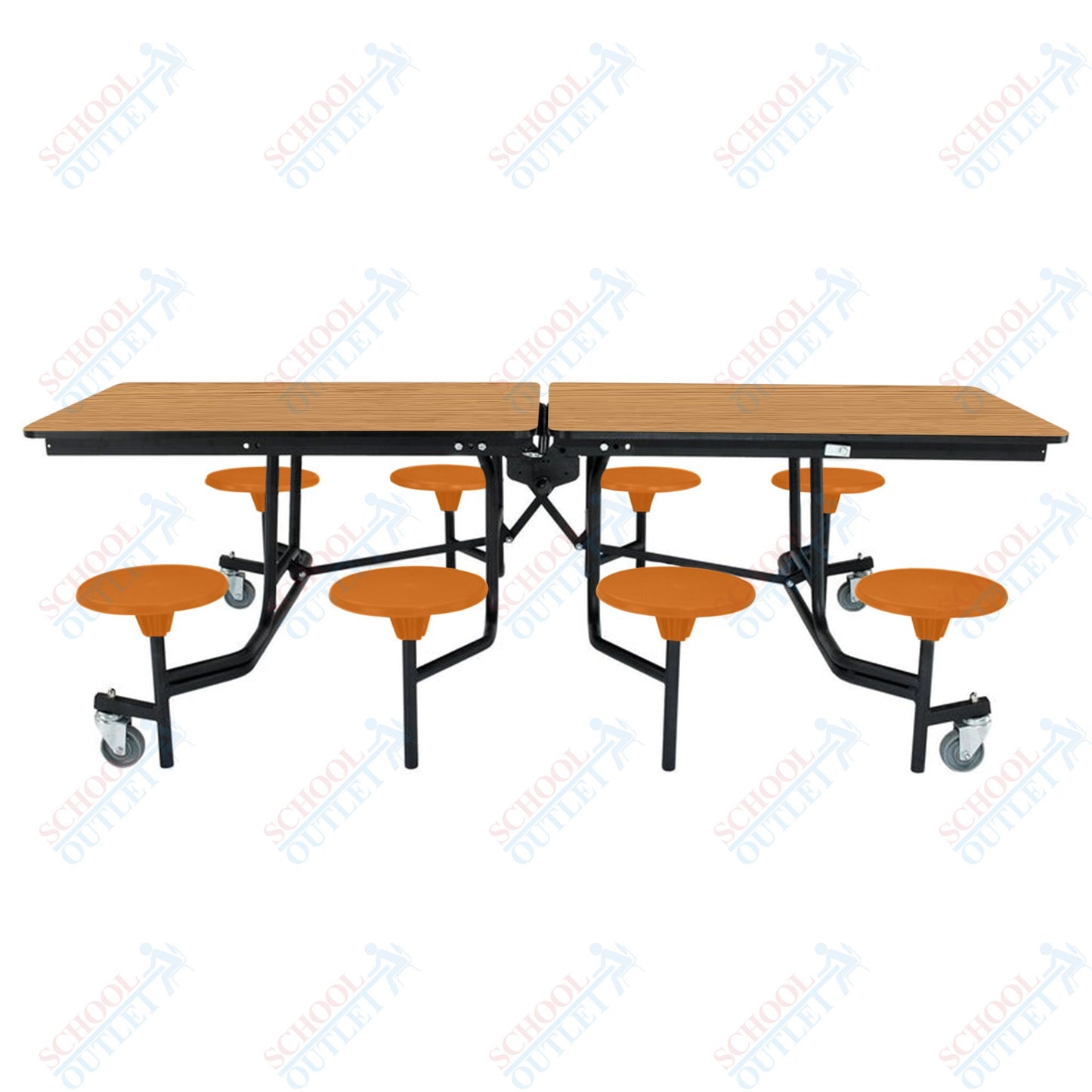 NPS Mobile Cafeteria Table - 30" W x 8' L - 8 Stools - MDF Core - Protect Edge - Chrome Frame