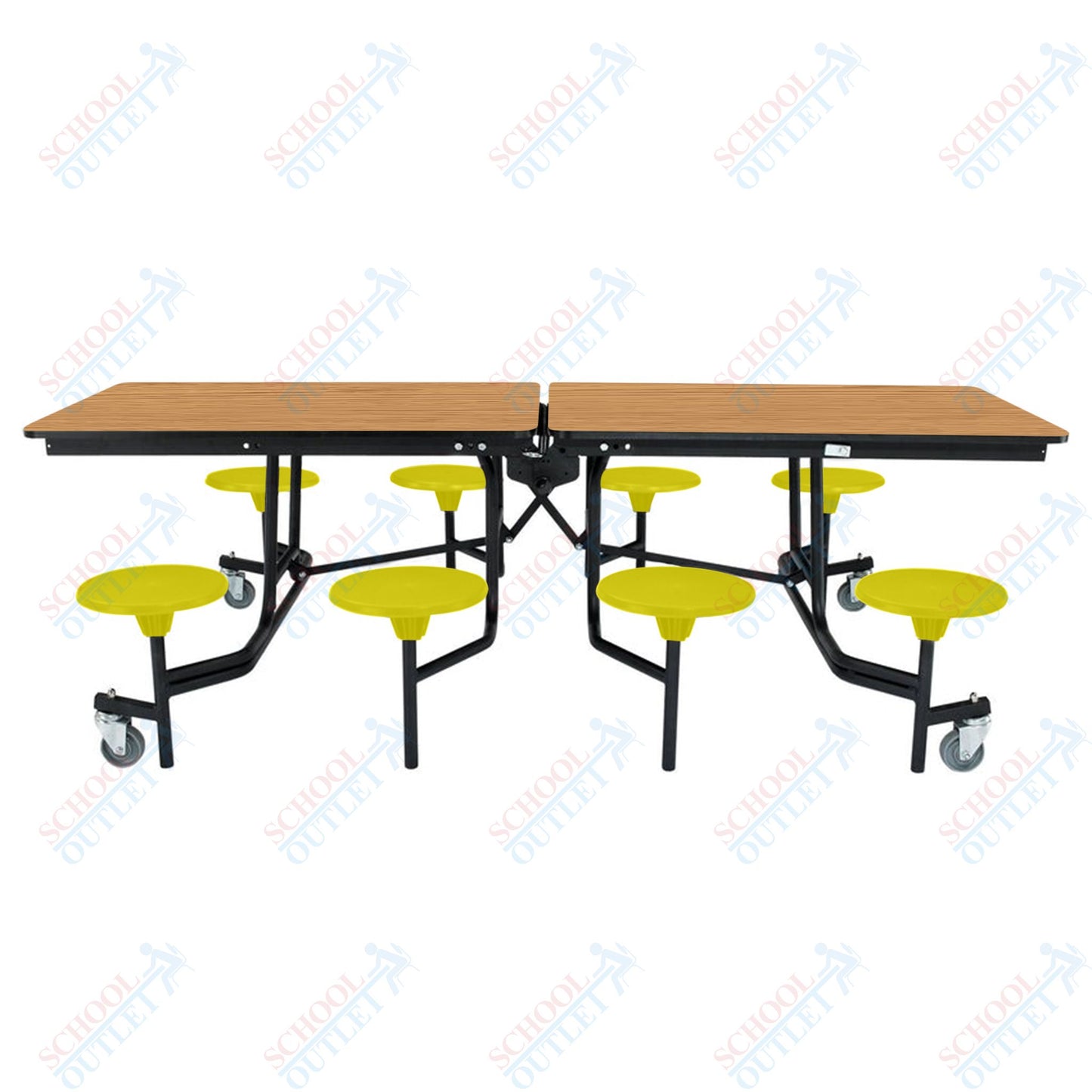 NPS Mobile Cafeteria Table - 30" W x 8' L - 8 Stools - MDF Core - Protect Edge - Chrome Frame