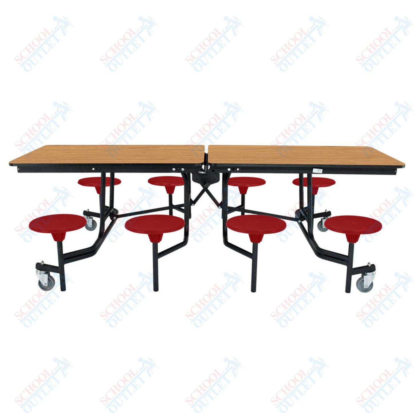 NPS Mobile Cafeteria Table - 30" W x 8' L - 8 Stools - MDF Core - Protect Edge - Chrome Frame