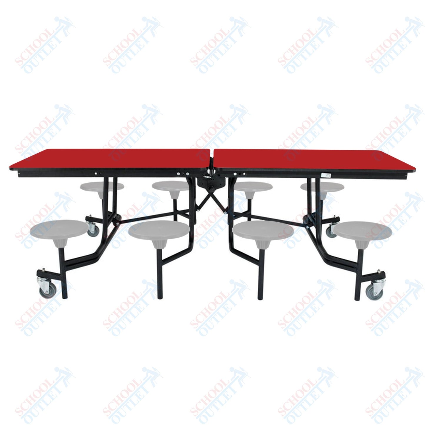 NPS Mobile Cafeteria Table - 30" W x 8' L - 8 Stools - MDF Core - Protect Edge - Chrome Frame