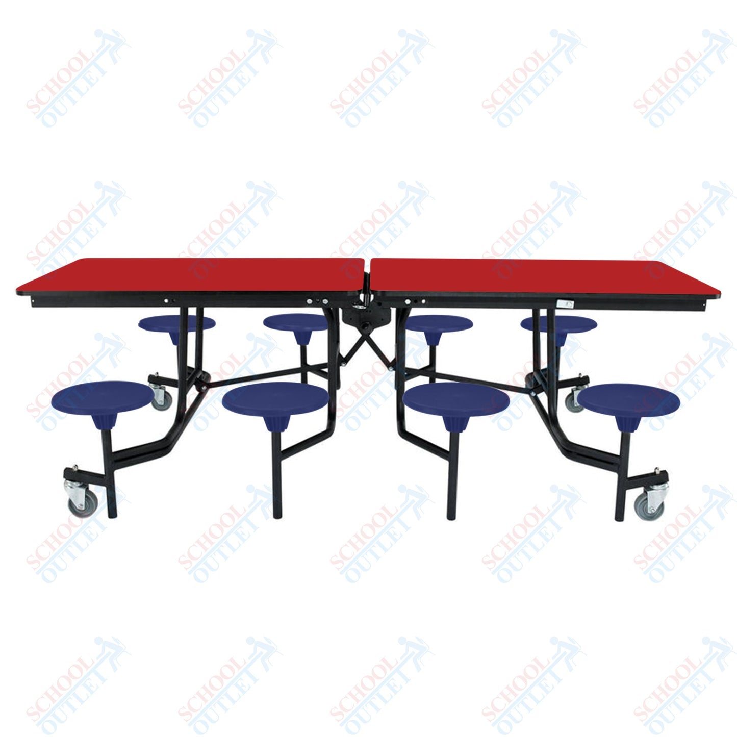 NPS Mobile Cafeteria Table - 30" W x 8' L - 8 Stools - MDF Core - Protect Edge - Chrome Frame