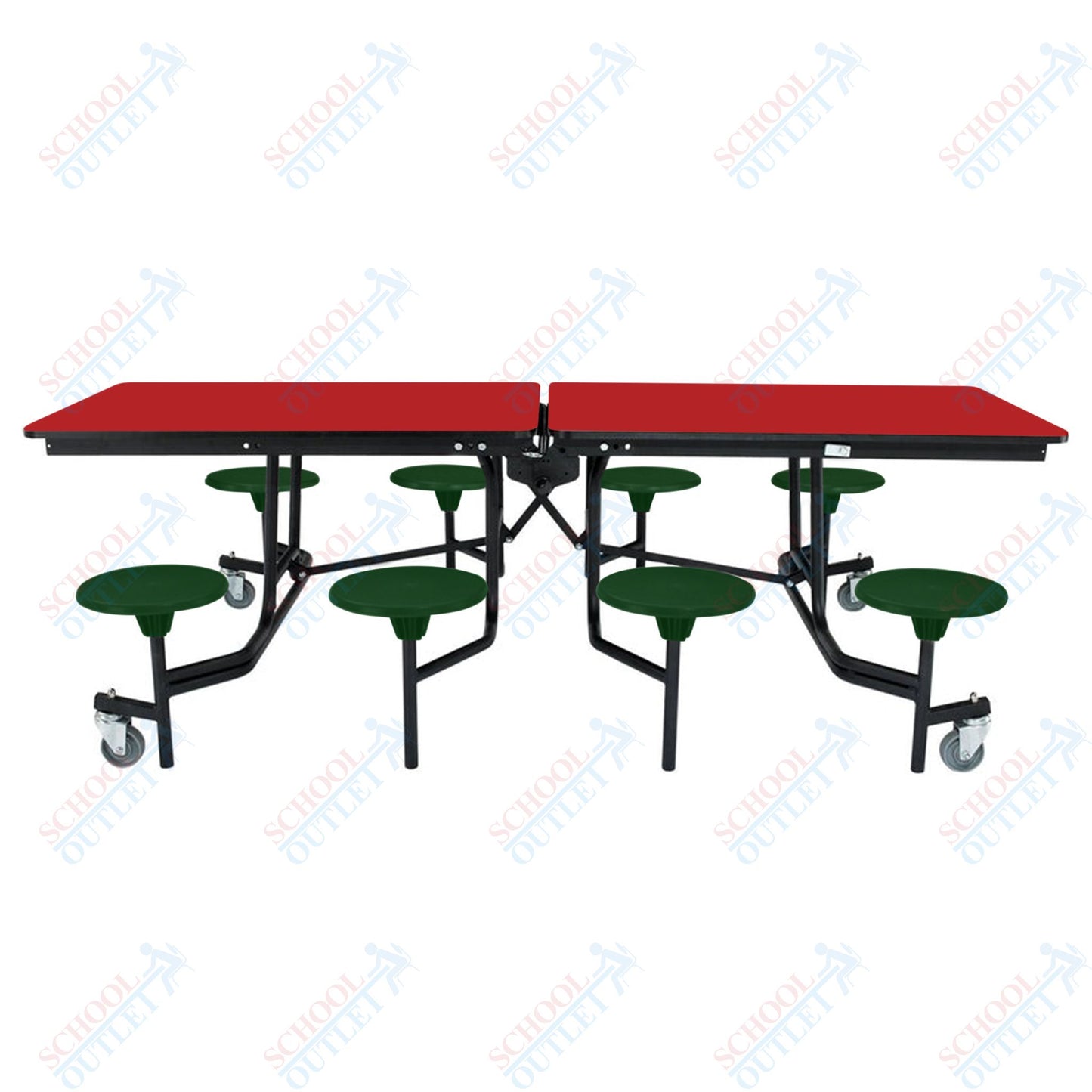 NPS Mobile Cafeteria Table - 30" W x 8' L - 8 Stools - MDF Core - Protect Edge - Chrome Frame