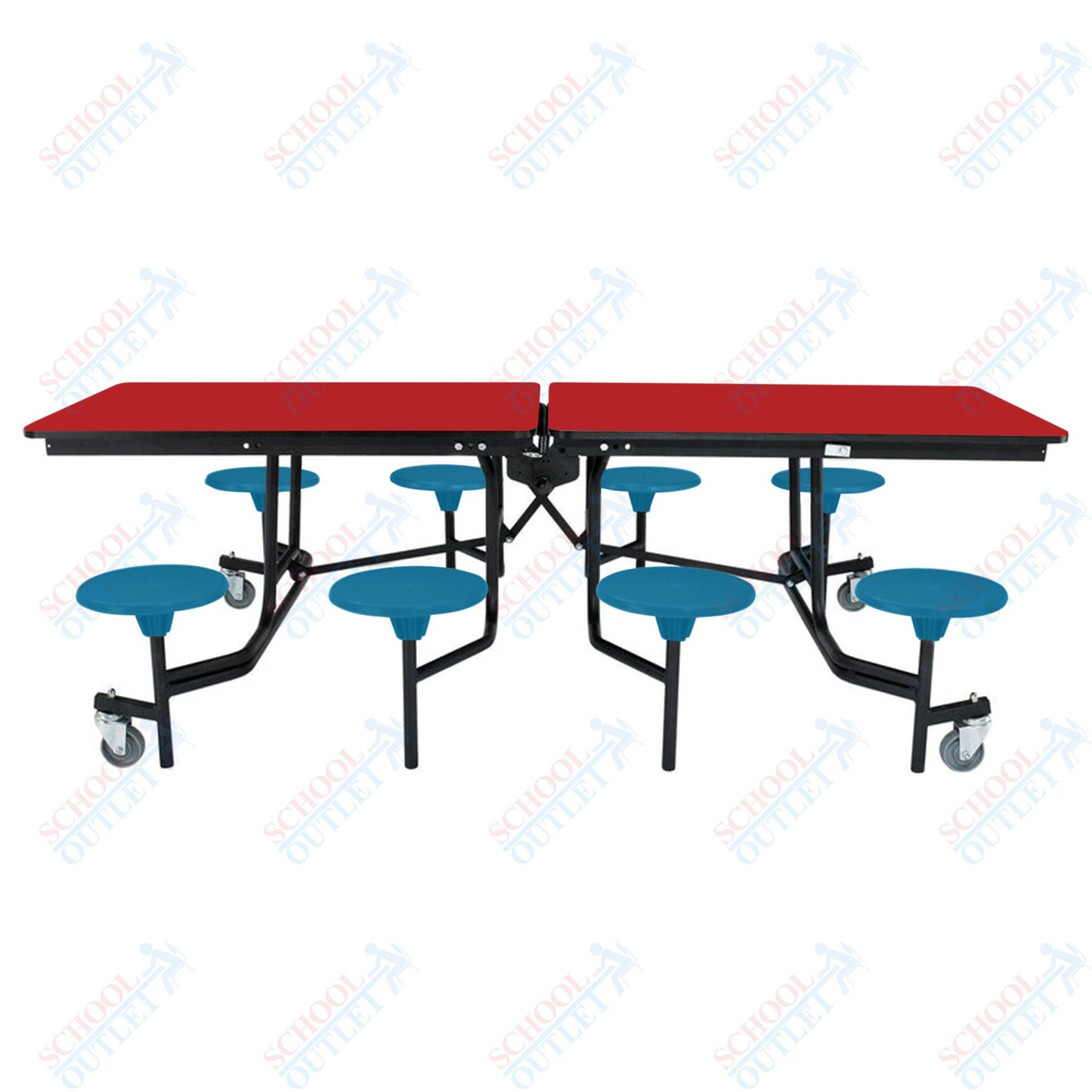 NPS Mobile Cafeteria Table - 30" W x 8' L - 8 Stools - MDF Core - Protect Edge - Chrome Frame