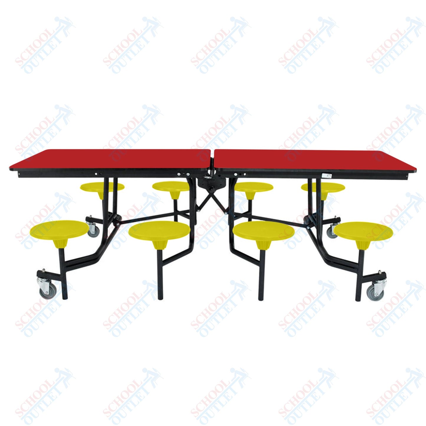 NPS Mobile Cafeteria Table - 30" W x 8' L - 8 Stools - MDF Core - Protect Edge - Chrome Frame