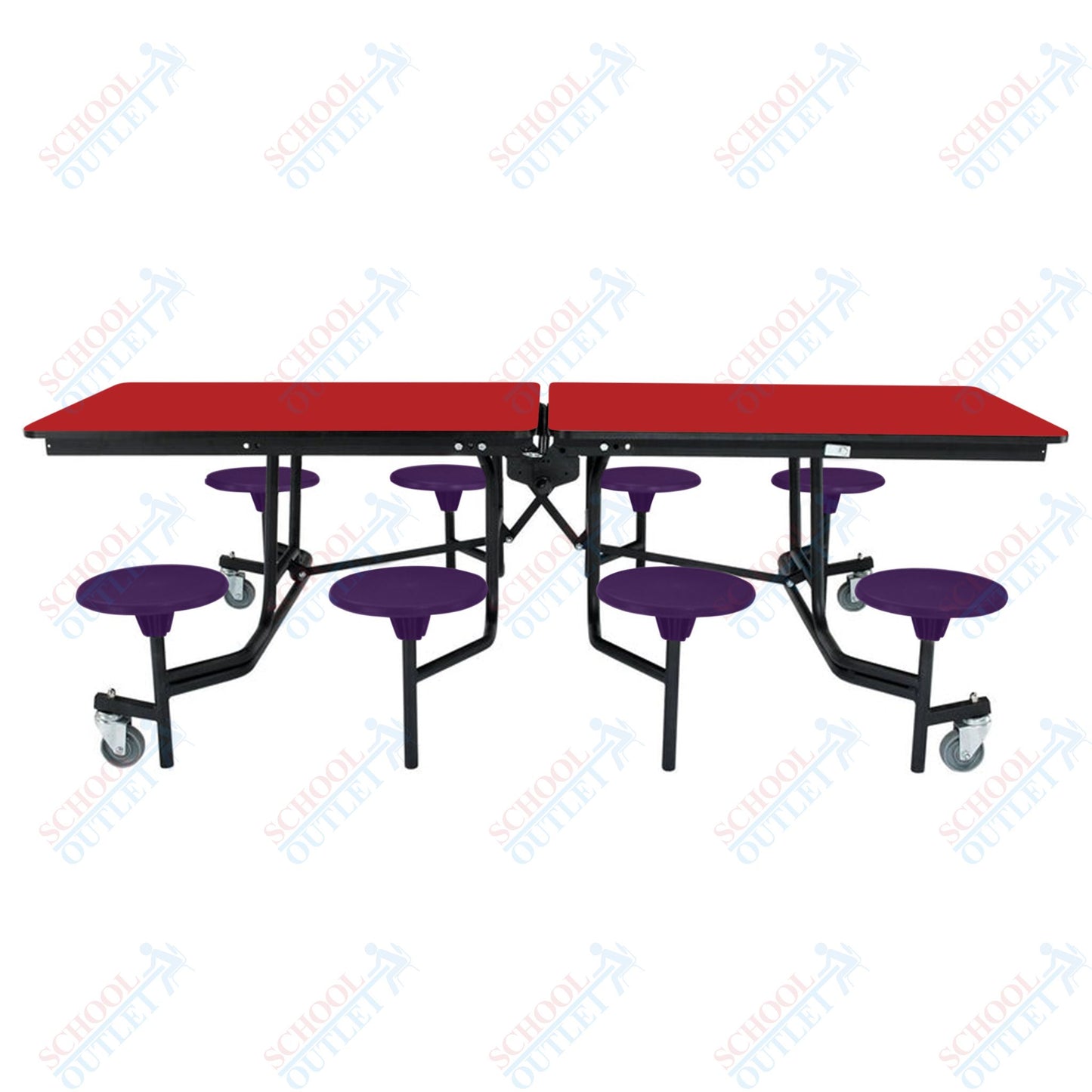 NPS Mobile Cafeteria Table - 30" W x 8' L - 8 Stools - MDF Core - Protect Edge - Chrome Frame