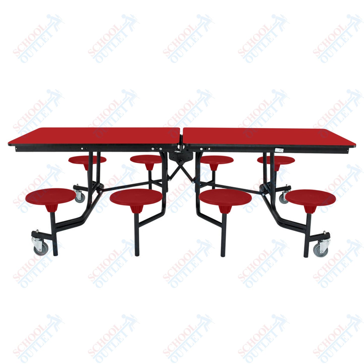 NPS Mobile Cafeteria Table - 30" W x 8' L - 8 Stools - MDF Core - Protect Edge - Chrome Frame