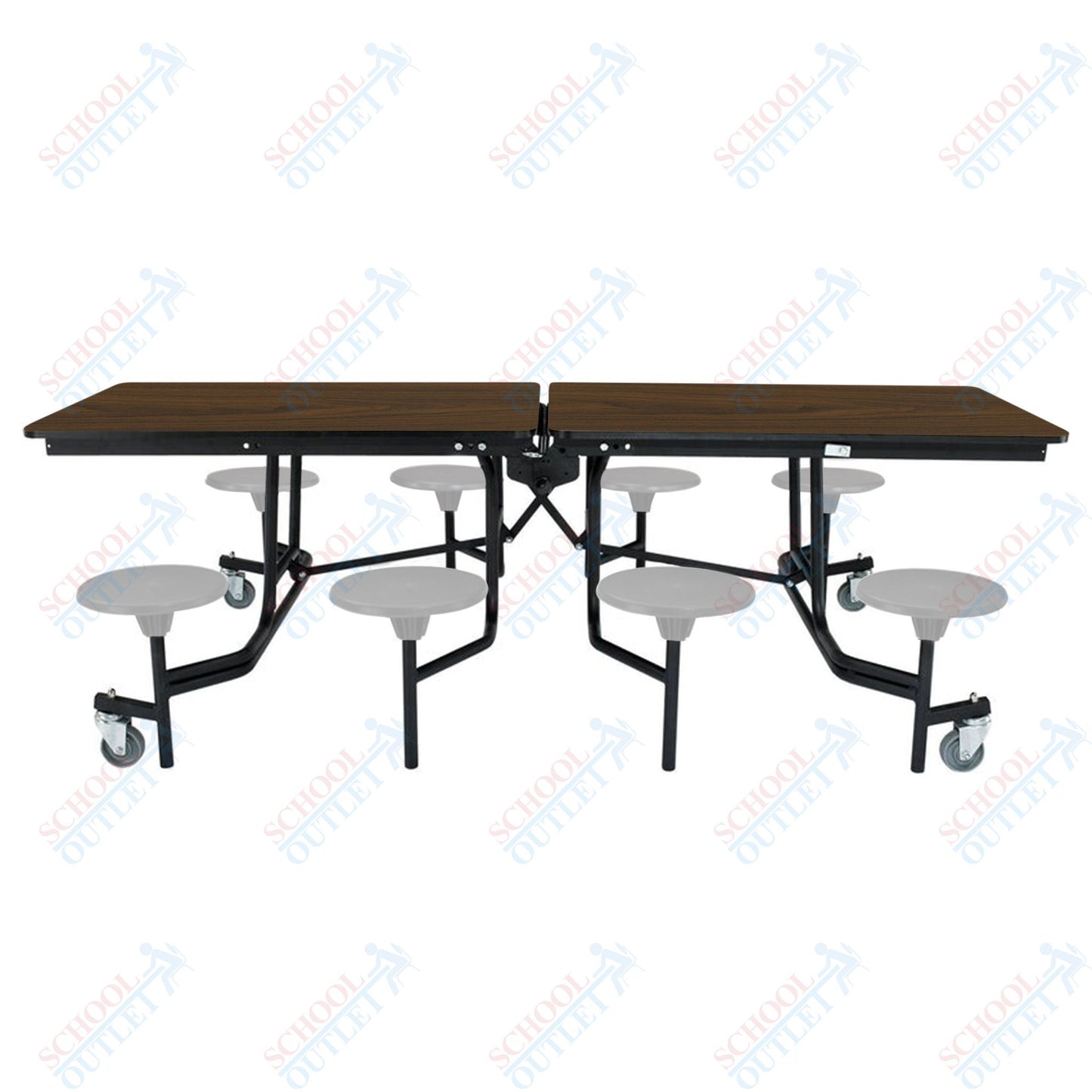 NPS Mobile Cafeteria Table - 30" W x 8' L - 8 Stools - MDF Core - Protect Edge - Chrome Frame