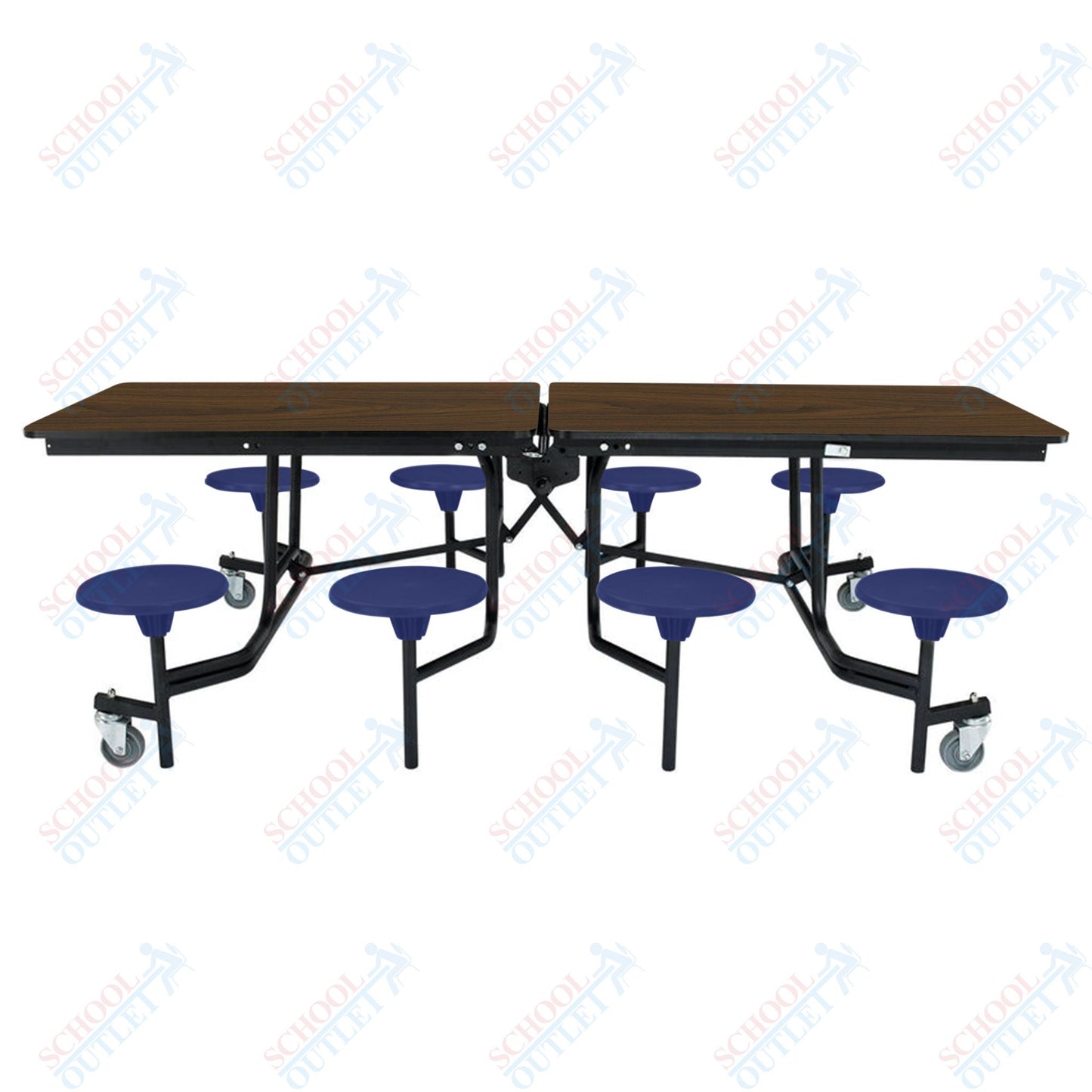 NPS Mobile Cafeteria Table - 30" W x 8' L - 8 Stools - MDF Core - Protect Edge - Chrome Frame