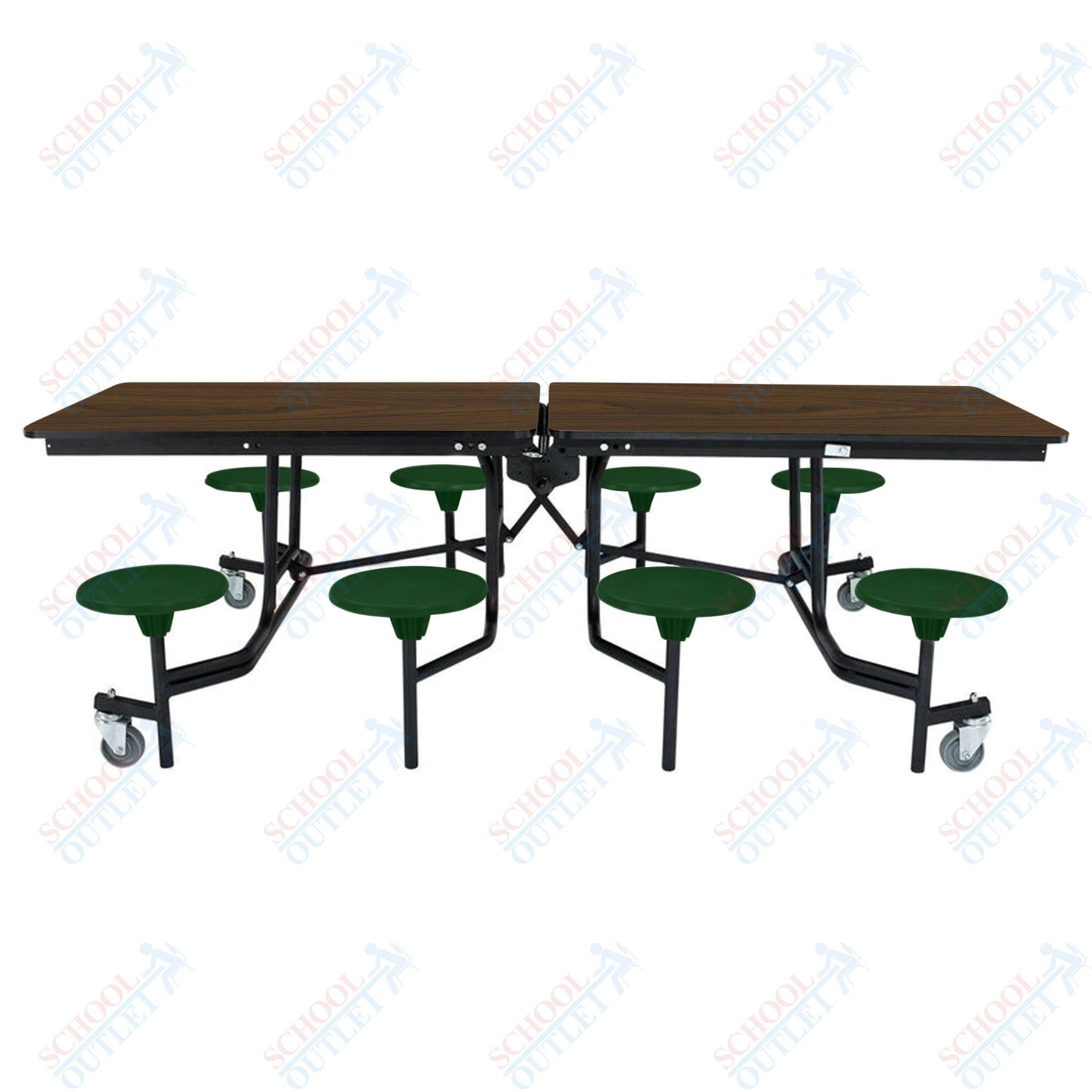 NPS Mobile Cafeteria Table - 30" W x 8' L - 8 Stools - MDF Core - Protect Edge - Chrome Frame