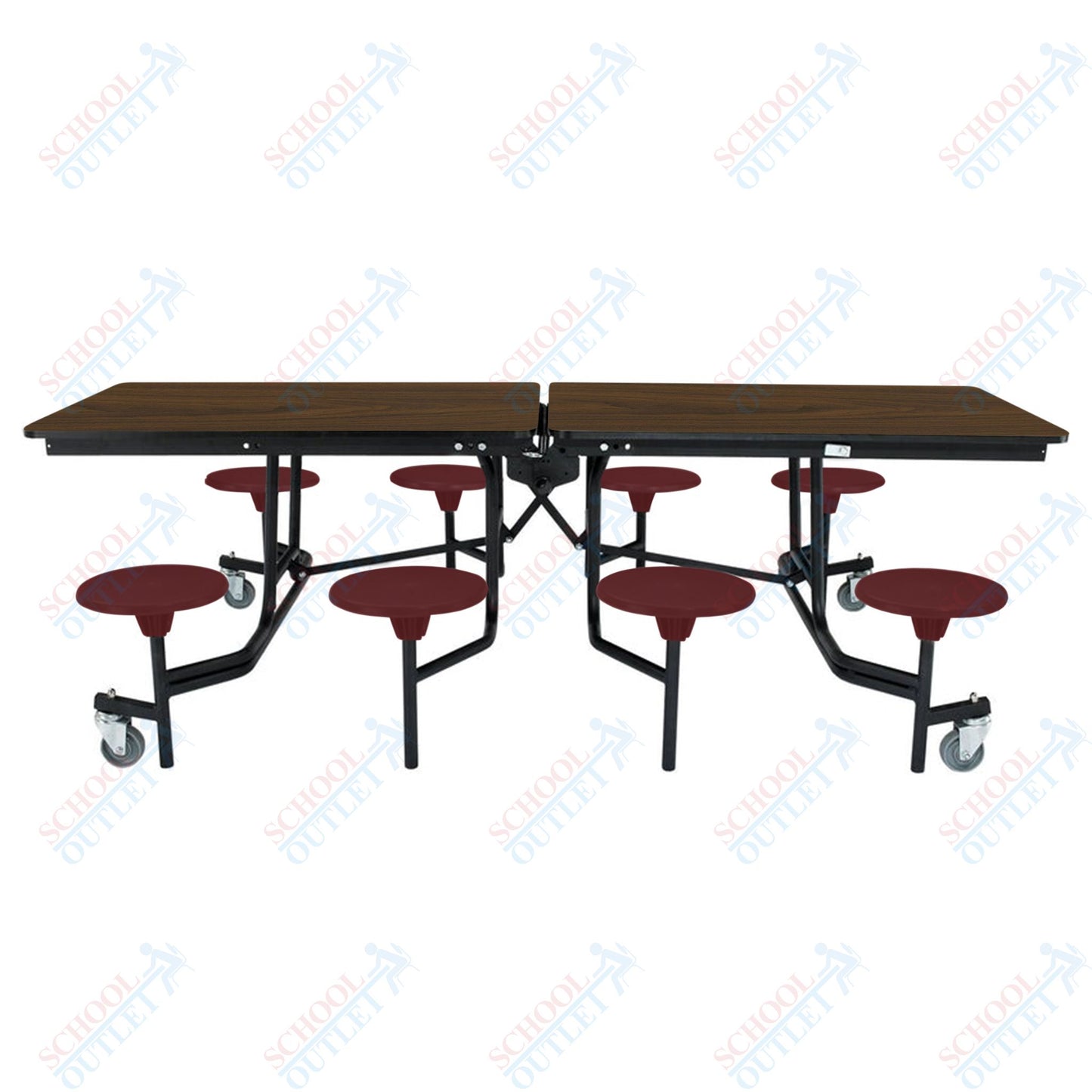 NPS Mobile Cafeteria Table - 30" W x 8' L - 8 Stools - MDF Core - Protect Edge - Chrome Frame