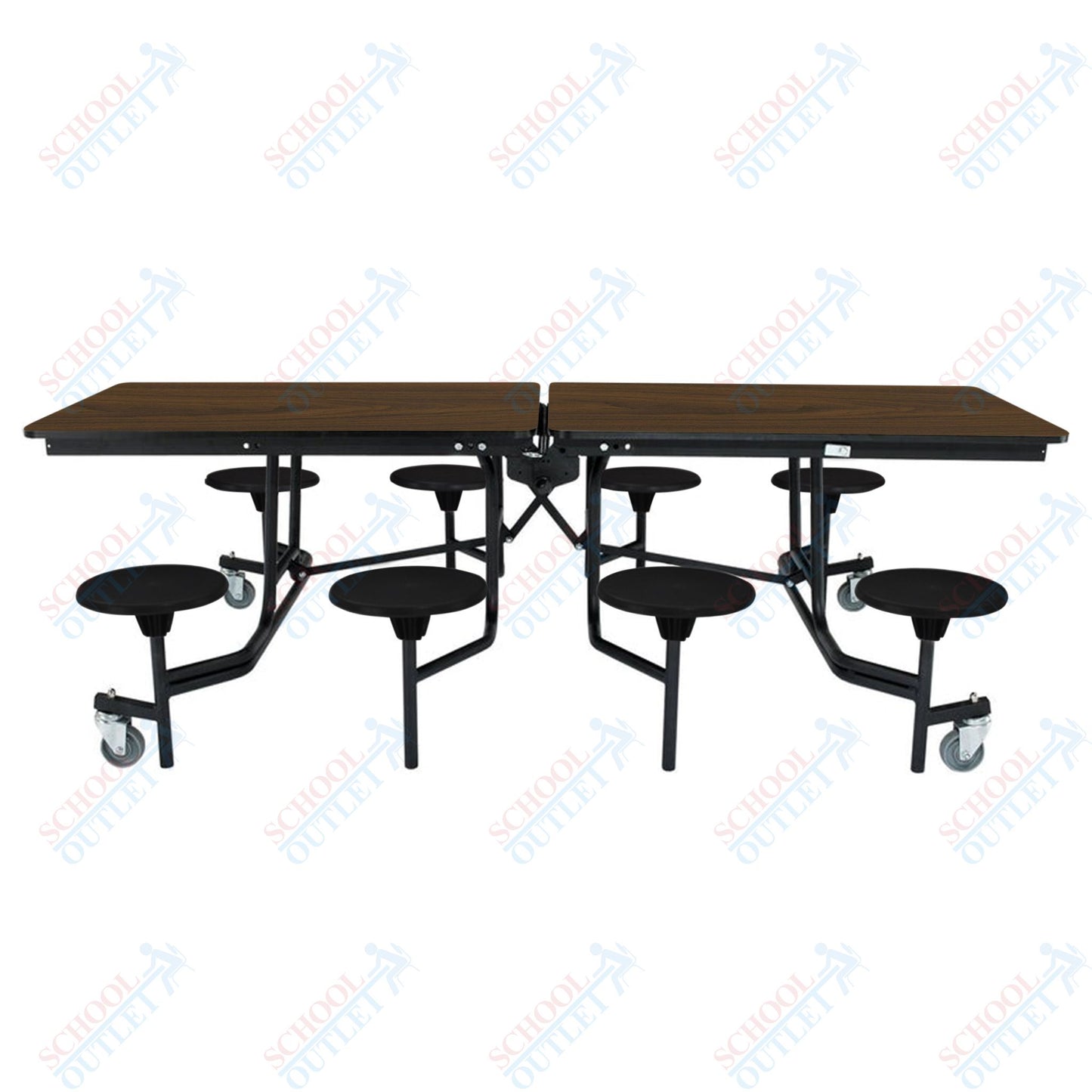 NPS Mobile Cafeteria Table - 30" W x 8' L - 8 Stools - MDF Core - Protect Edge - Chrome Frame