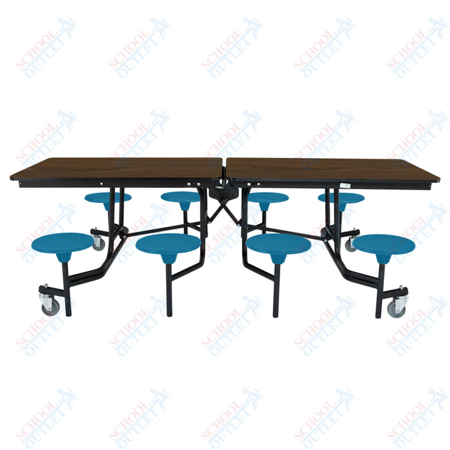 NPS Mobile Cafeteria Table - 30" W x 8' L - 8 Stools - MDF Core - Protect Edge - Chrome Frame