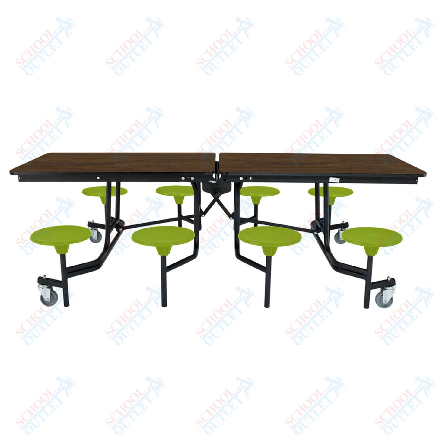 NPS Mobile Cafeteria Table - 30" W x 8' L - 8 Stools - MDF Core - Protect Edge - Chrome Frame