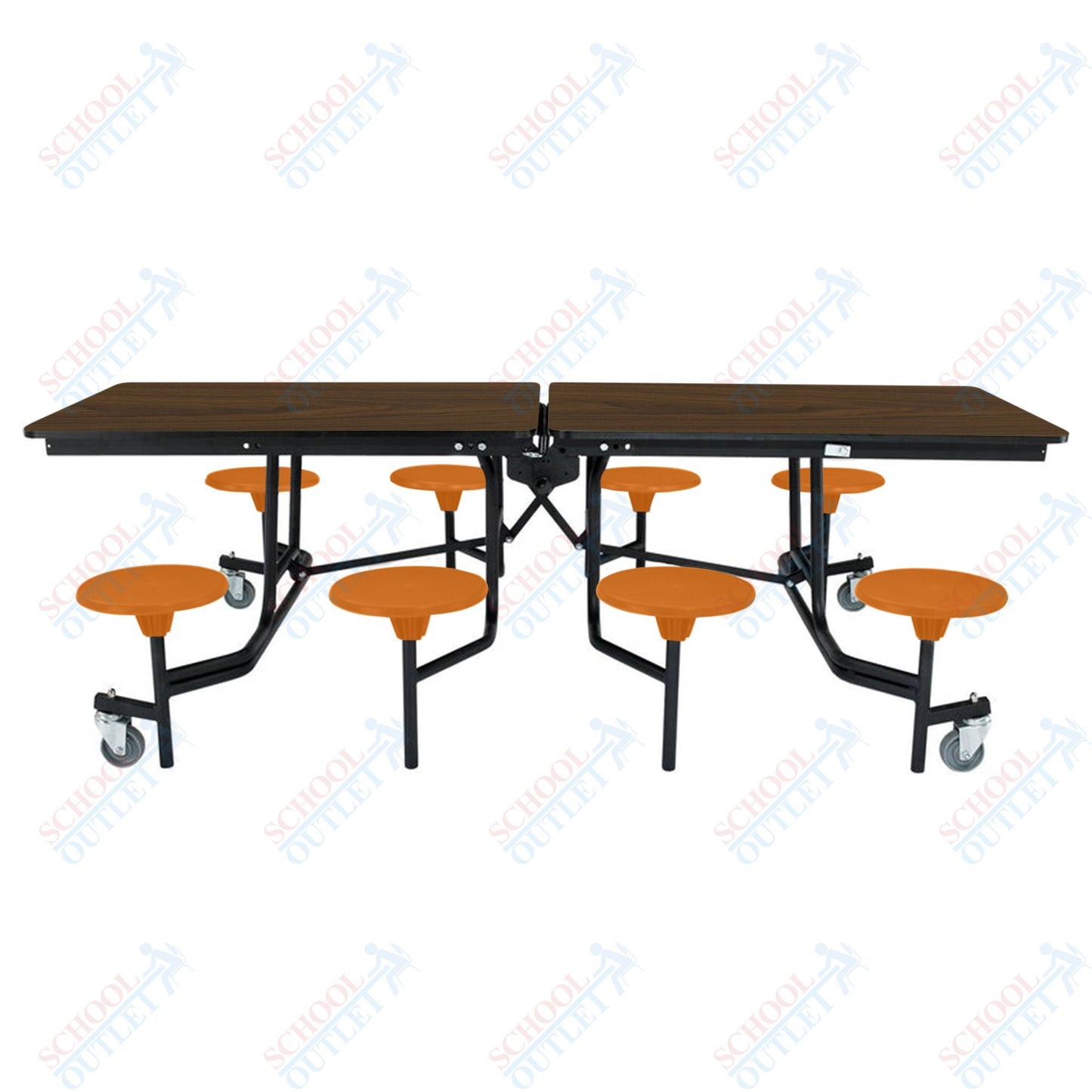 NPS Mobile Cafeteria Table - 30" W x 8' L - 8 Stools - MDF Core - Protect Edge - Chrome Frame