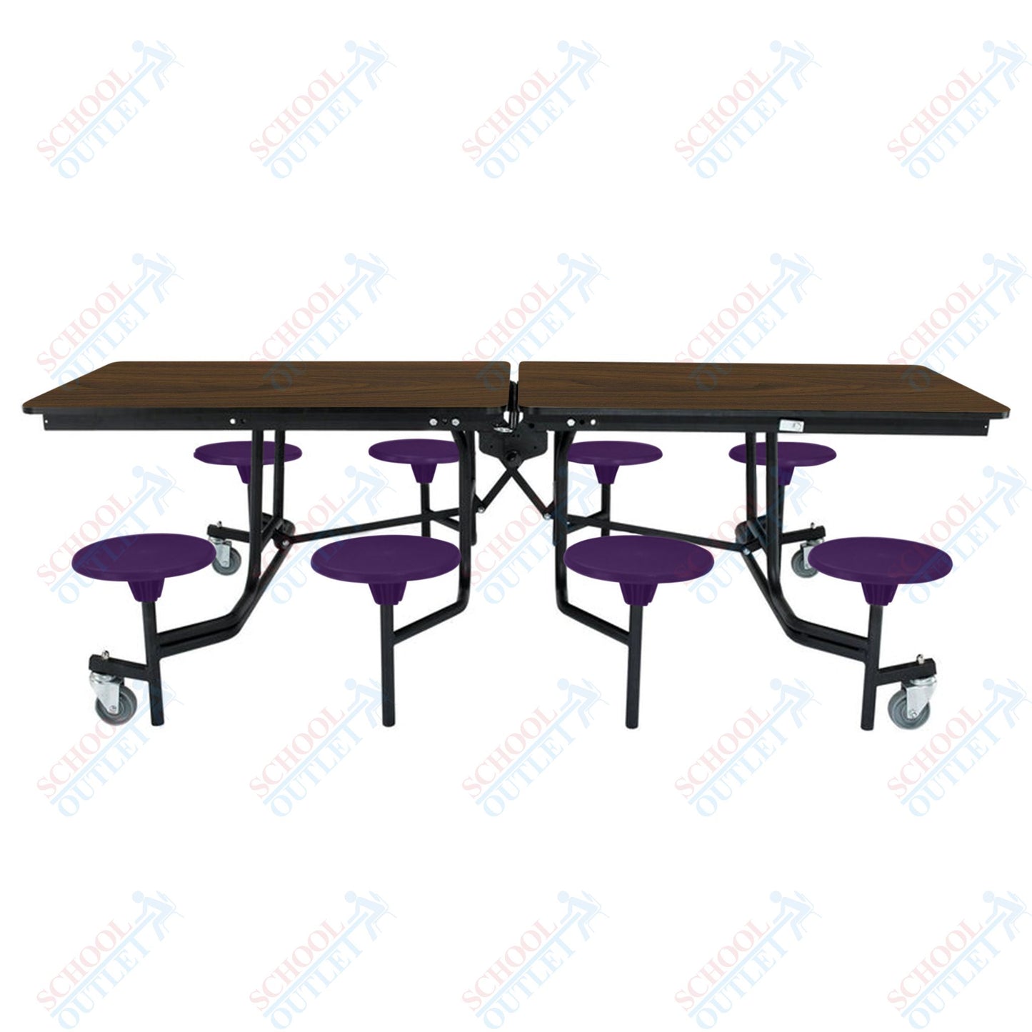 NPS Mobile Cafeteria Table - 30" W x 8' L - 8 Stools - MDF Core - Protect Edge - Chrome Frame